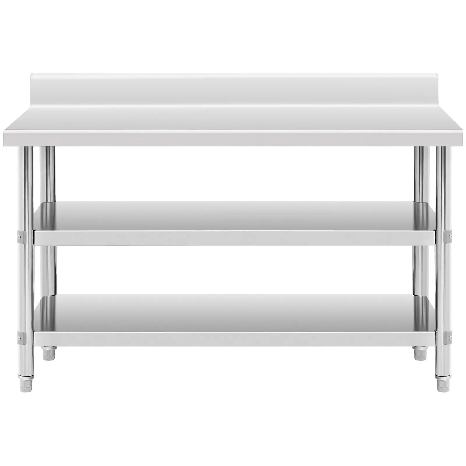 Stainless steel table with backsplash - 150 x 60 x 16.5 cm - 226 kg - 2 shelves - Royal Catering