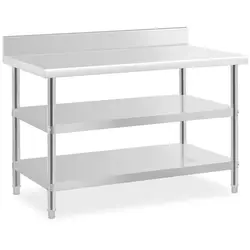 Stainless steel table with backsplash - 120 x 70 x 16.5 cm - 214 kg