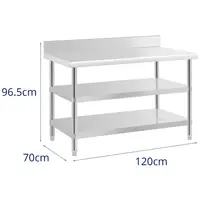 Stainless steel table with backsplash - 120 x 70 x 16.5 cm - 214 kg