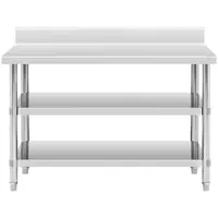 Stainless steel table with backsplash - 120 x 60 x 16.5 cm - 214 kg - 2 shelves - Royal Catering