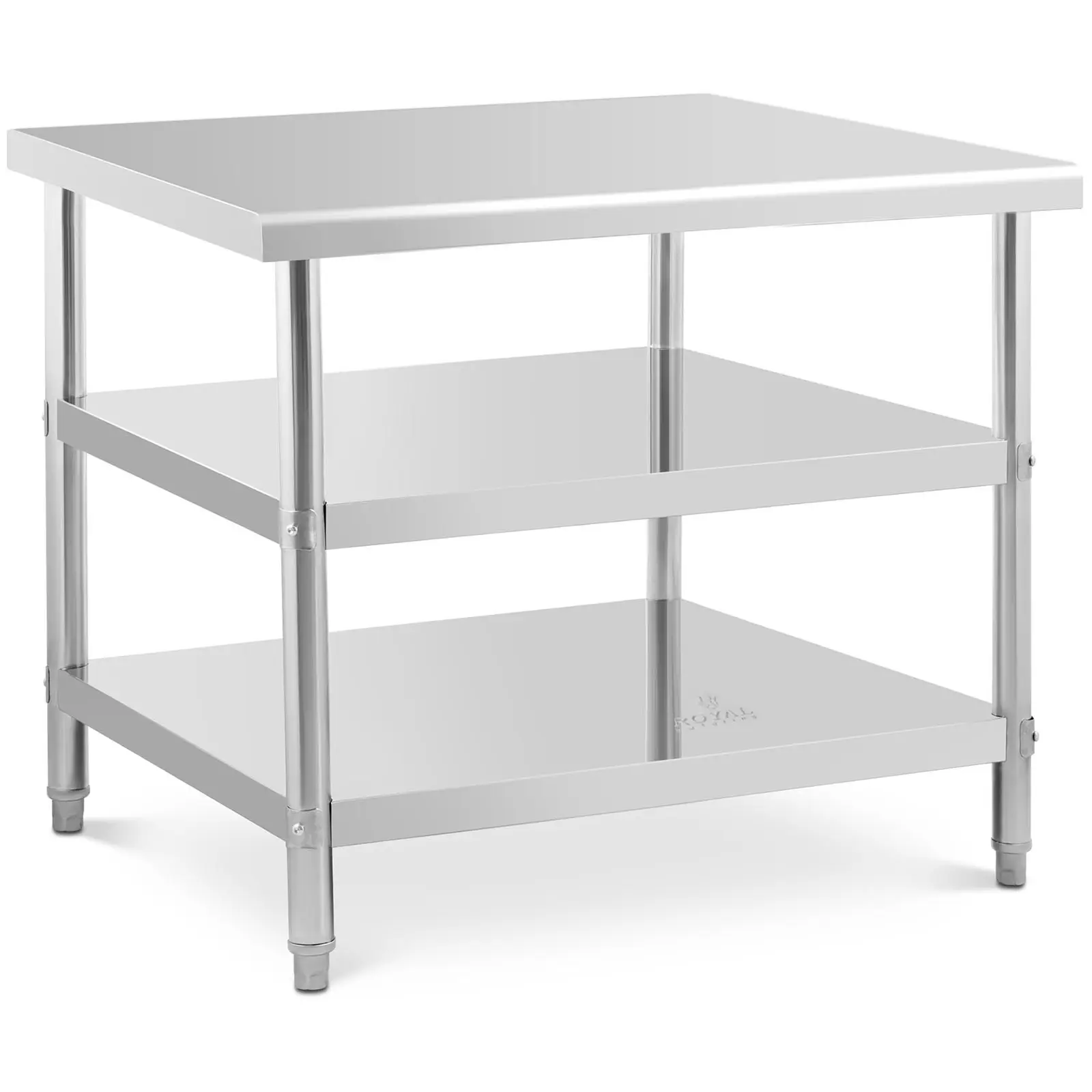 Table de travail inox - 100 x 90 x 5 cm - 195 kg - 2 tablettes - Royal Catering 