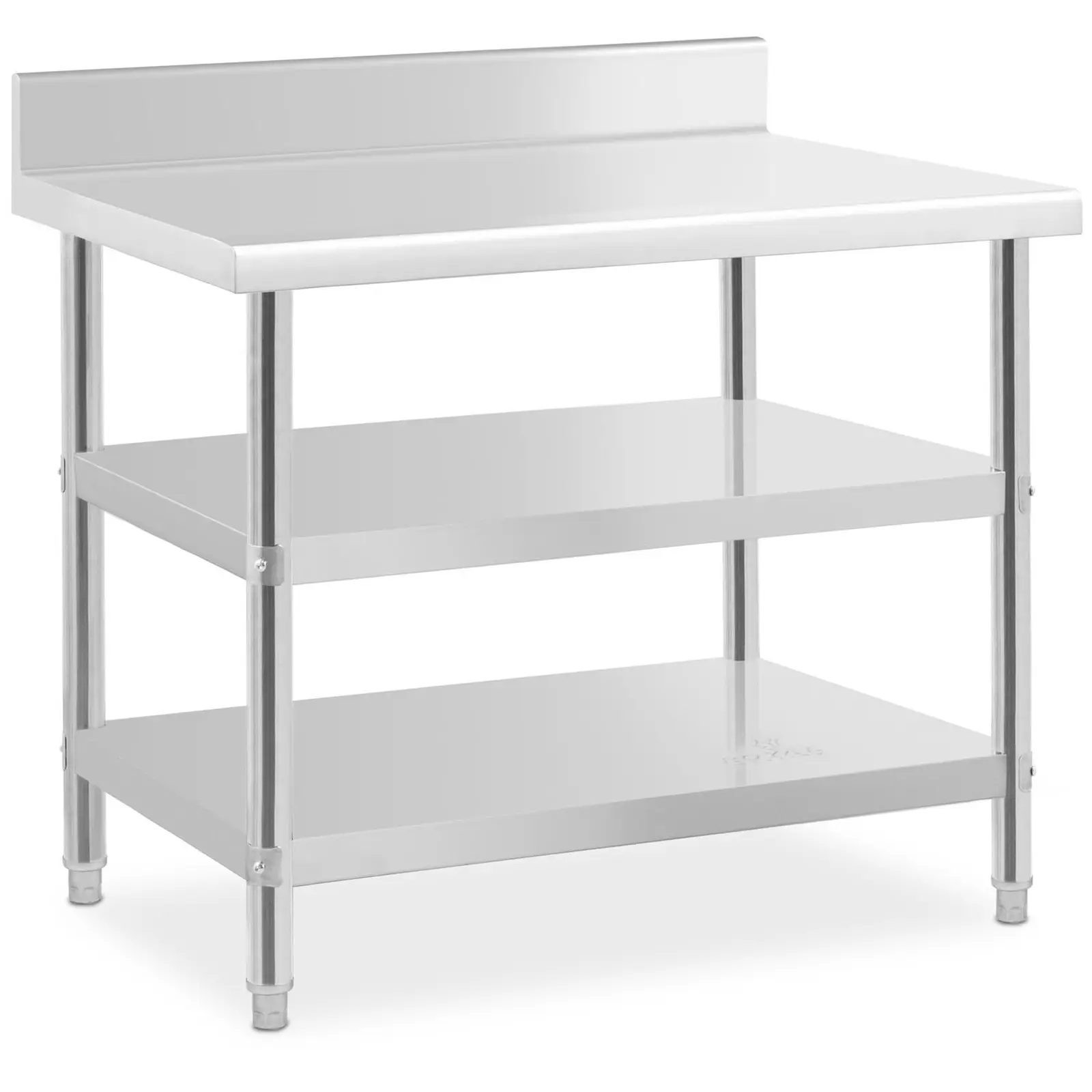 Tavolo in acciaio inox con alzatina - 100 x 70 x 16.5 cm - 204 kg - 2 ripiani - Royal Catering