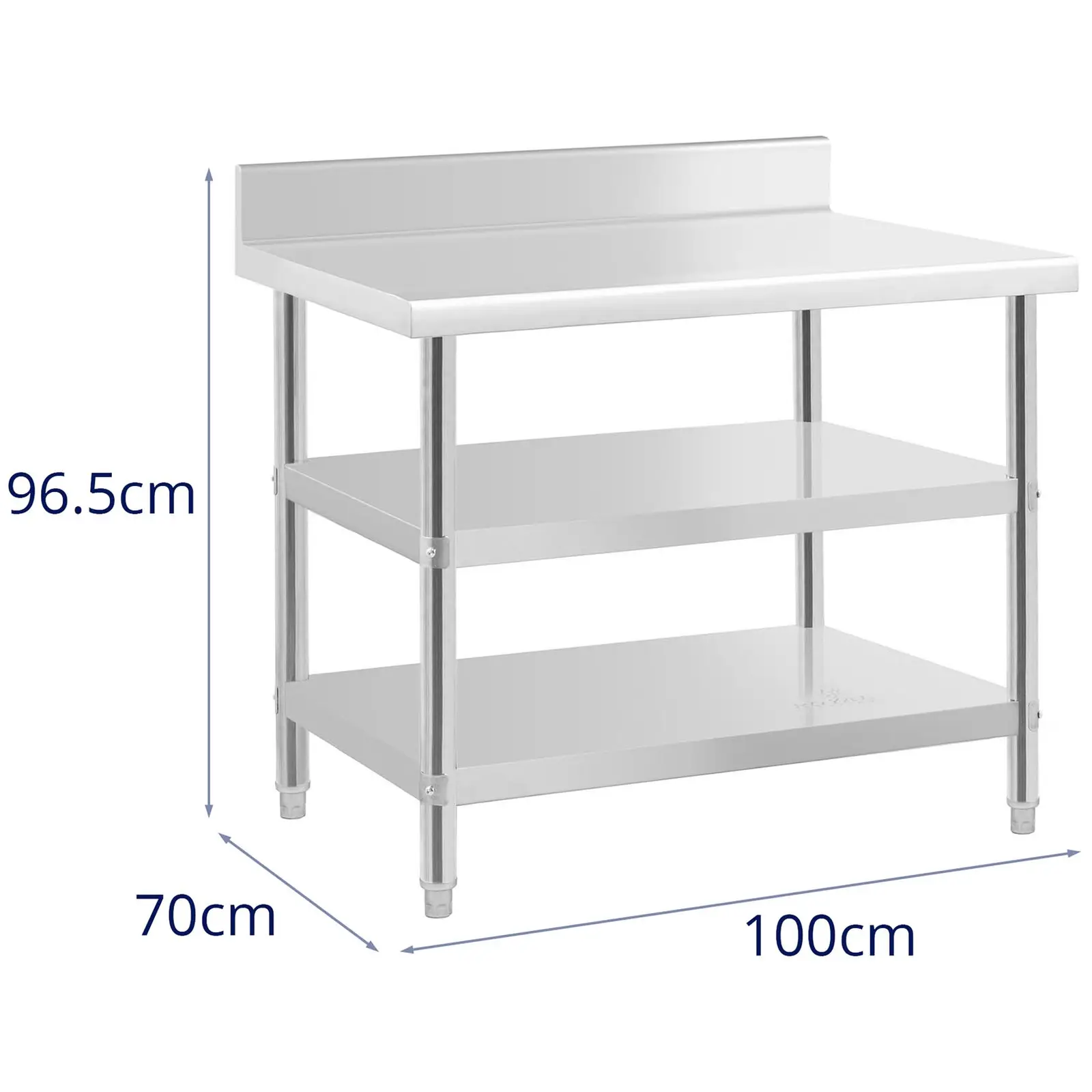 Pracovní stůl z ušlechtilé oceli - ECO - 100 x 70 cm - 204 kg - mezipolice - Royal Catering (Maximální odolnost dolní police: 47 kg)