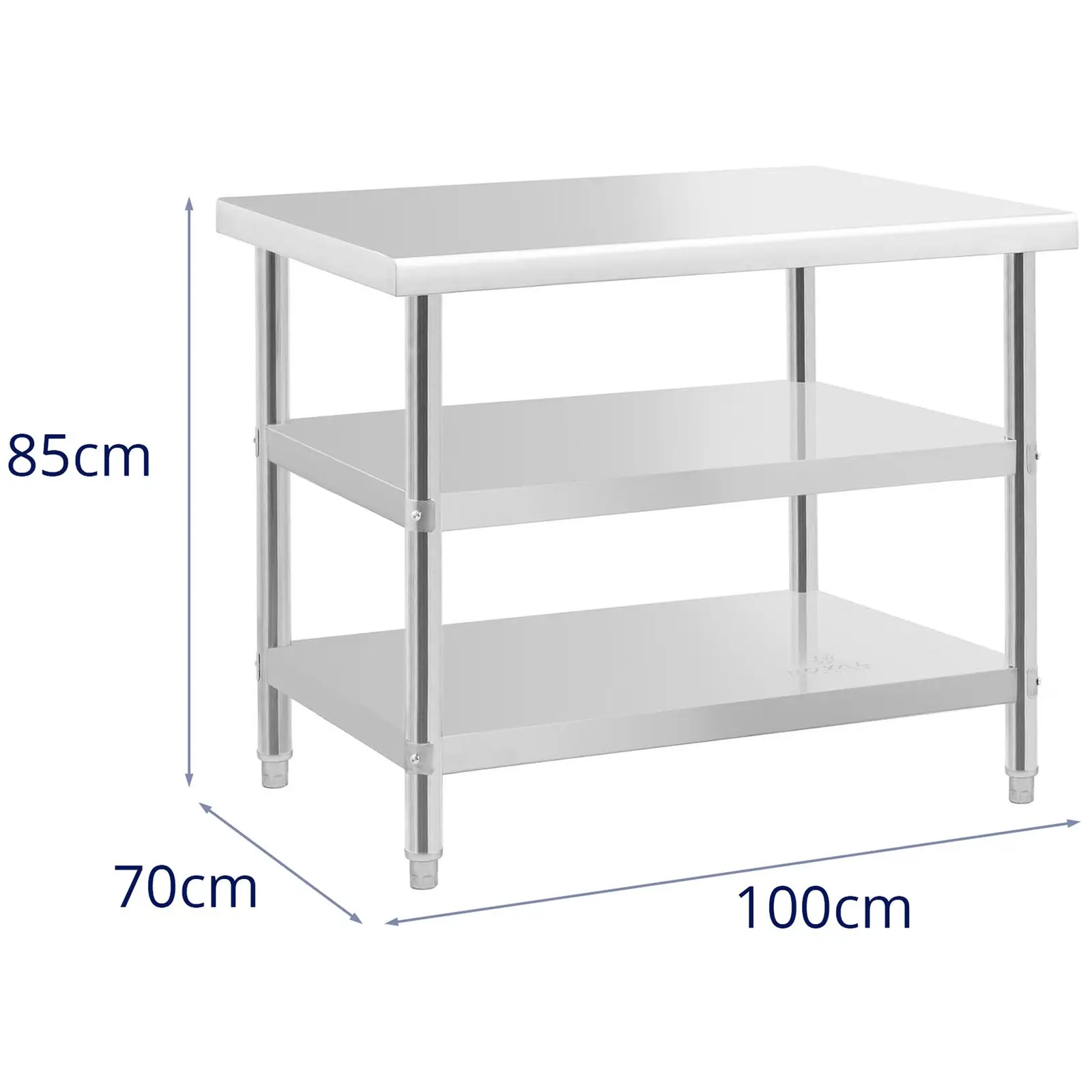Stainless steel table - 100 x 70 x 5 cm - 190 kg - 2 shelves - Royal Catering
