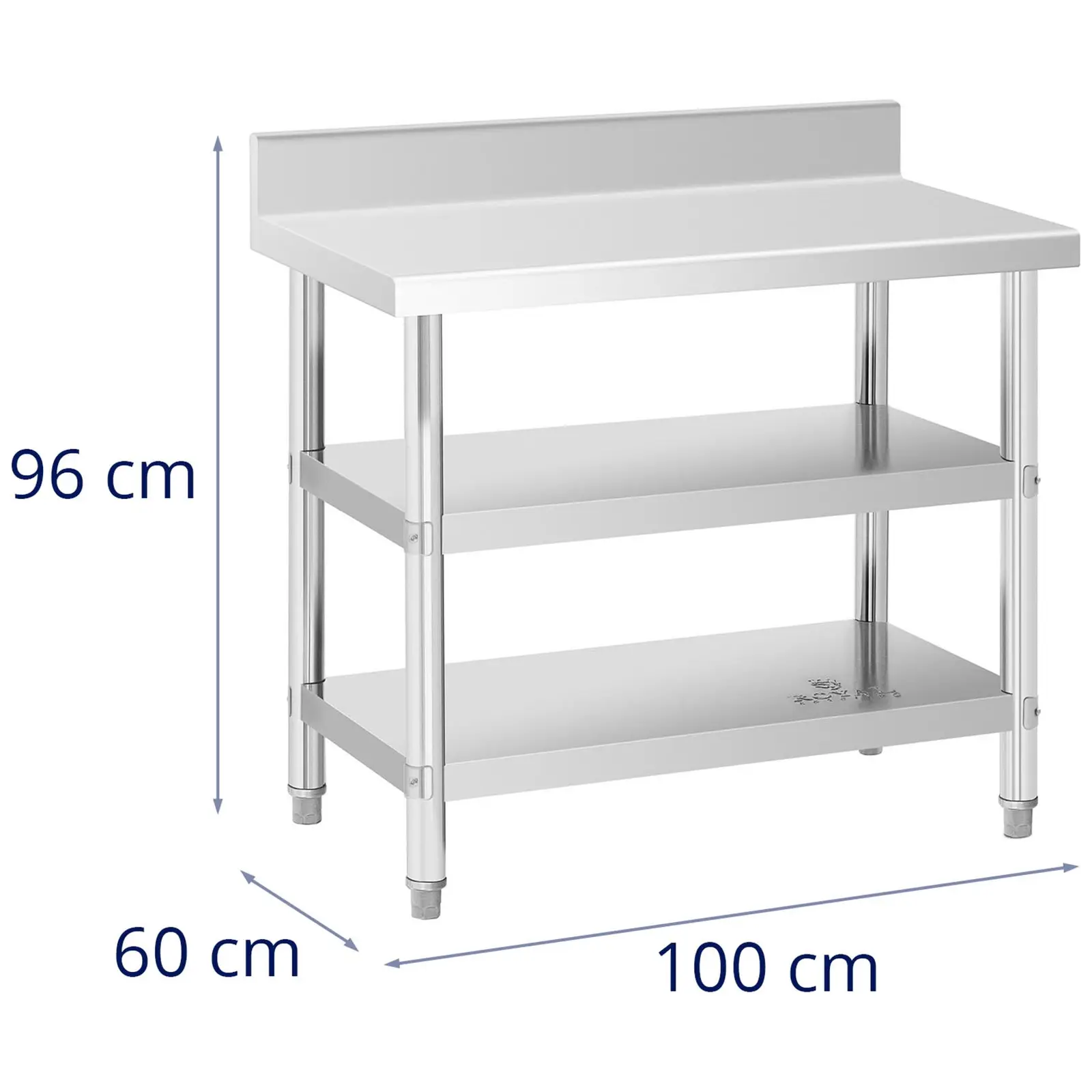 Pracovní stůl z ušlechtilé oceli - ECO - 100 x 60 cm - 199 kg - mezipolice - Royal Catering (Maximální odolnost dolní police: 47 kg)
