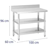 Stainless Steel Work Table with upstand - 100 x 60 x 16.5 cm - 199 kg - 2 shelves - Royal Catering