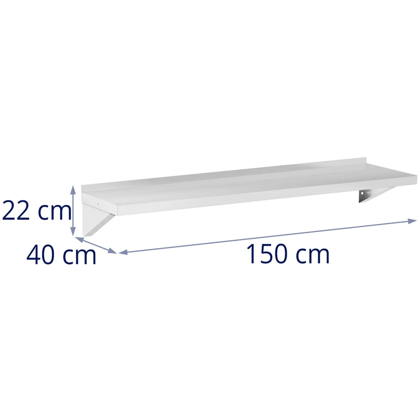 Nástěnná police - ušlechtilá ocel - 150 x 40 cm - až 80 kg - Royal Catering (Celková kapacita: 80 kg)