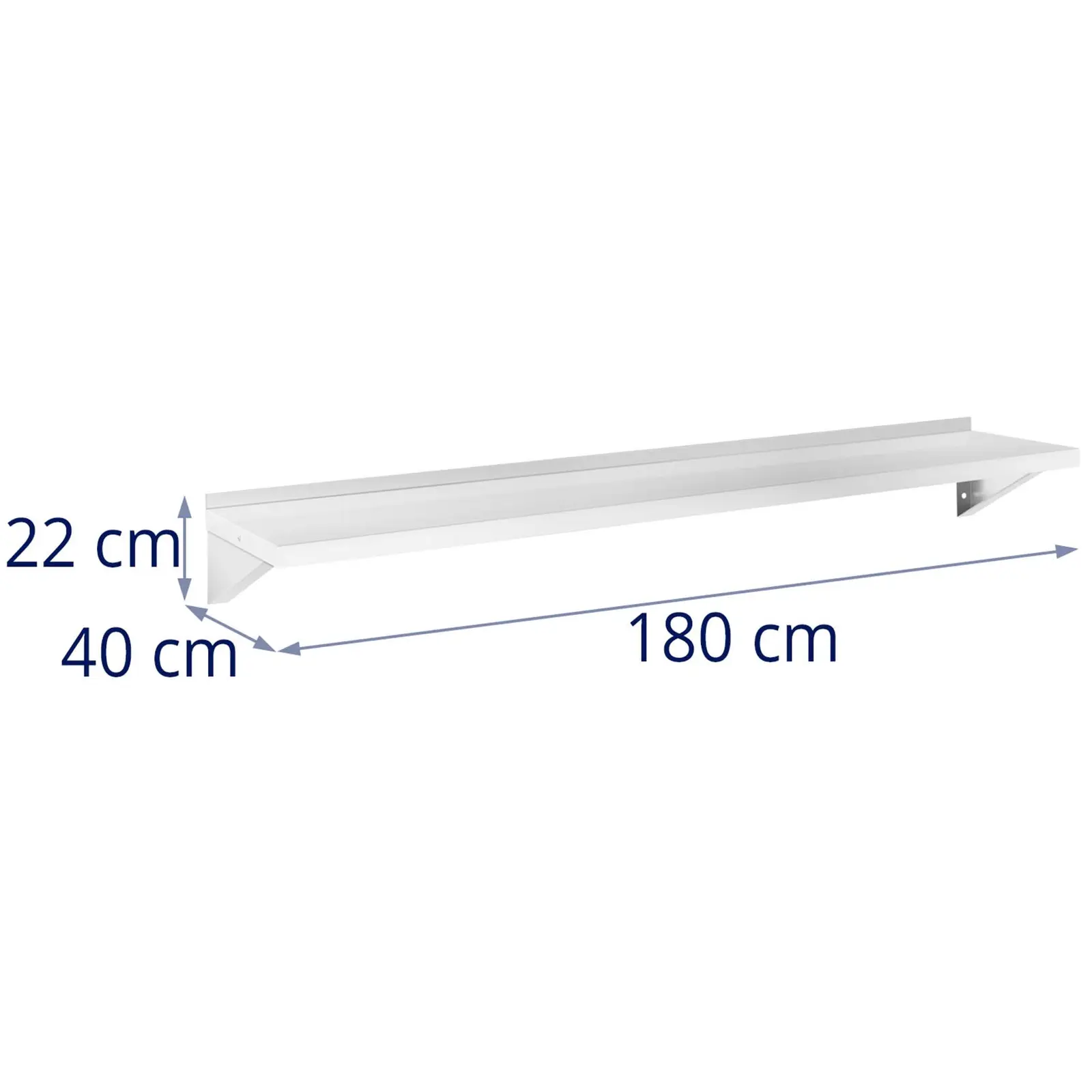 Wandbord - Edelstahl - 180 x 40 cm - bis 80 kg - Royal Catering (Gesamtaufnahmekapazität: 80 kg)
