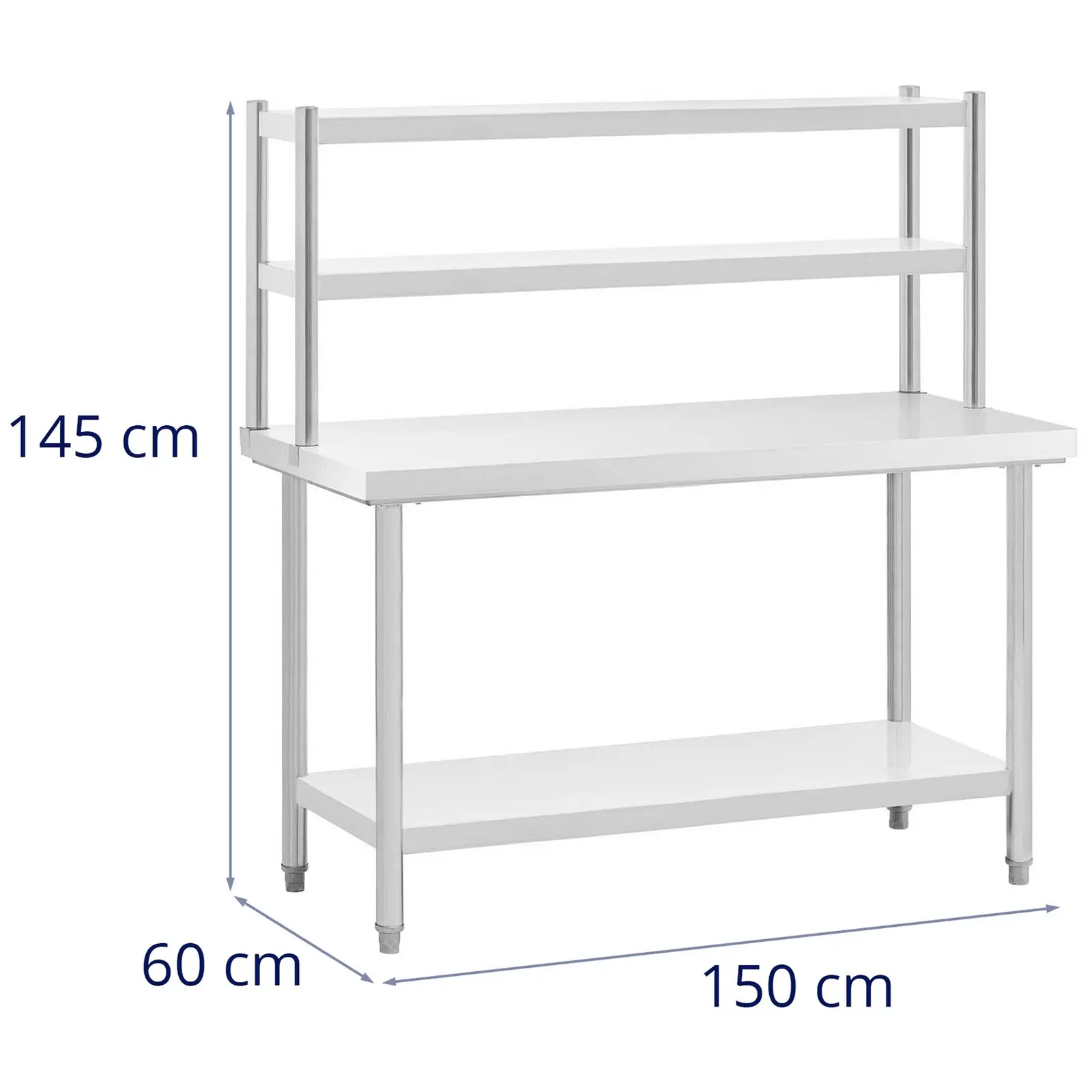 Stainless Steel Table With Shelves - 150 x 60 cm - 300 kg - Royal Catering