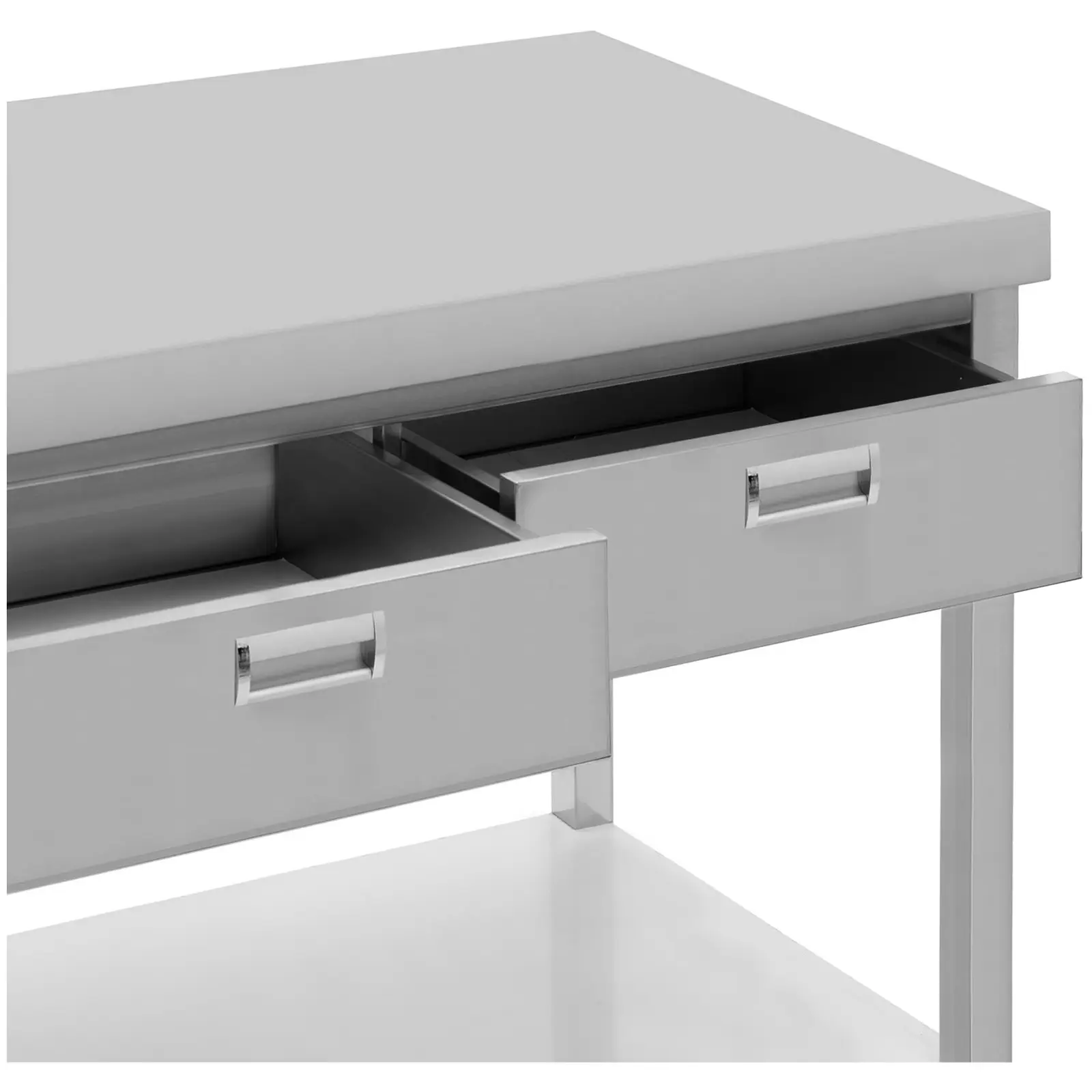 Table de travail inox - PREMIUM - 150 x 60 cm - 295 kg - 3 tiroirs - Royal Catering (Nombre de tablettes: 2)