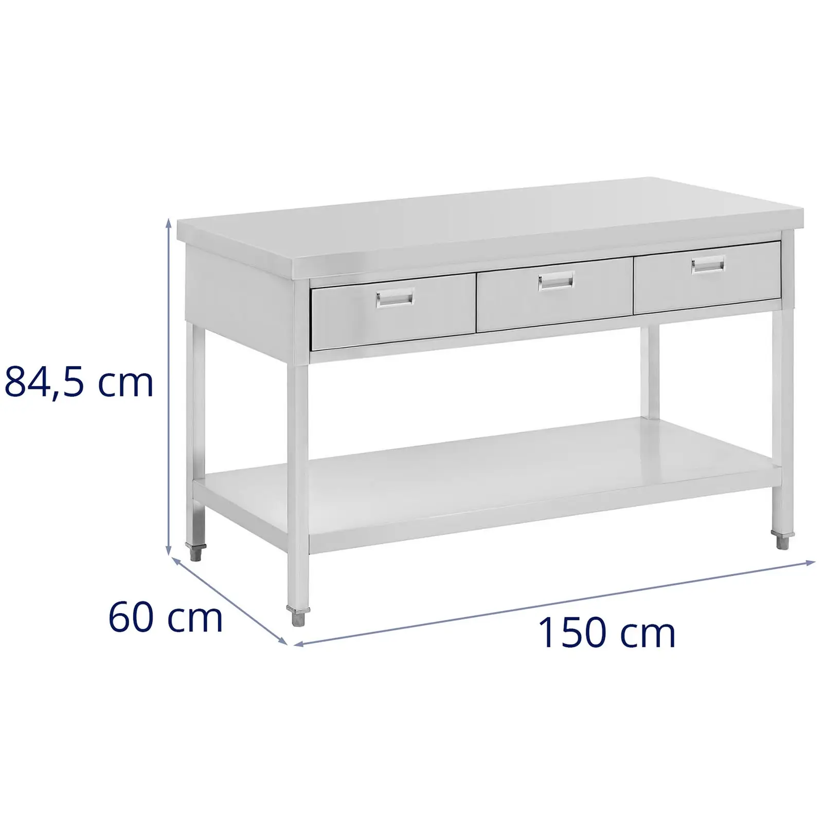 Rozsdamentes acél asztal fiókokkal - 150 x 60 cm - 295 kg