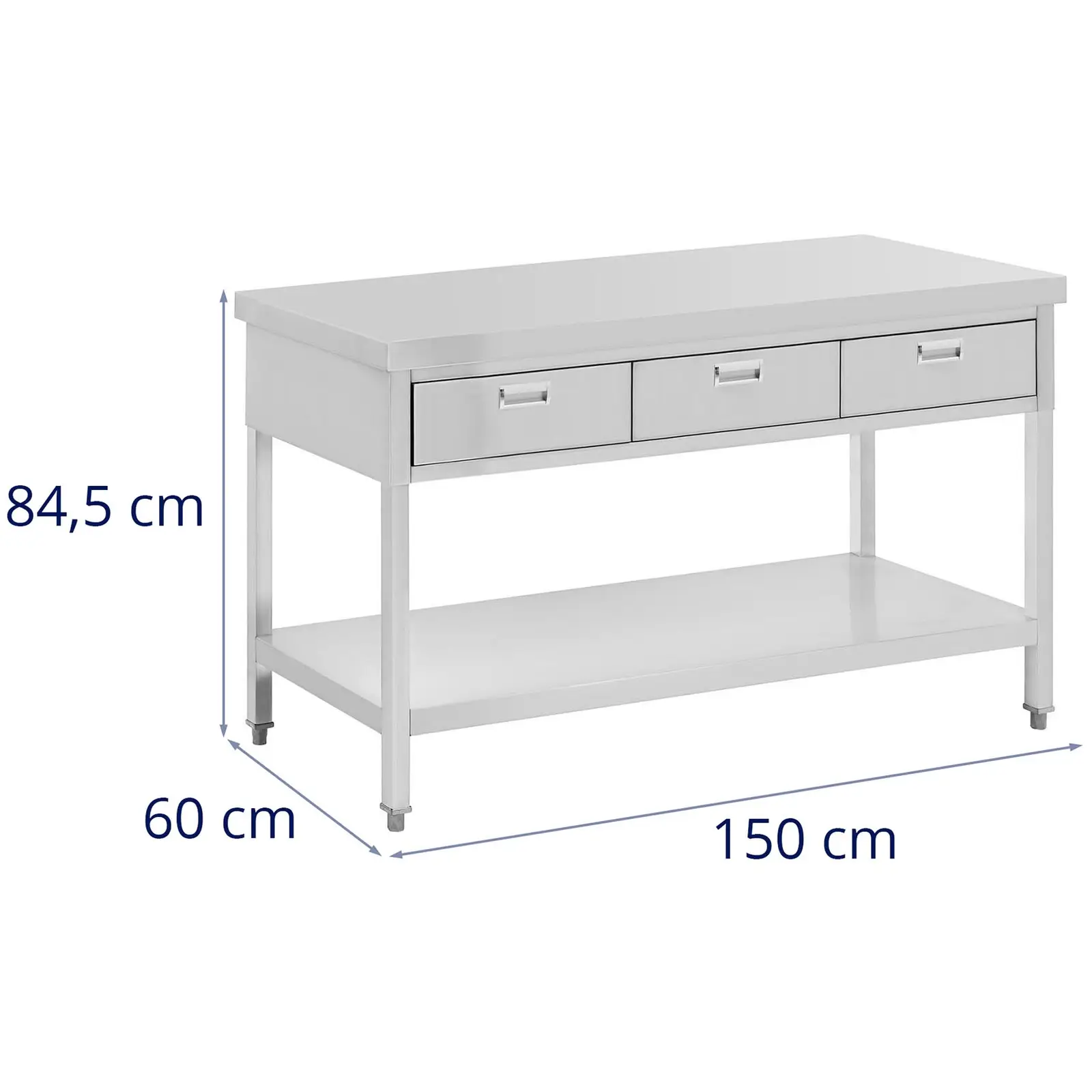 Table de travail inox - PREMIUM - 150 x 60 cm - 295 kg - 3 tiroirs - Royal Catering (Couleur(s): Argenté)