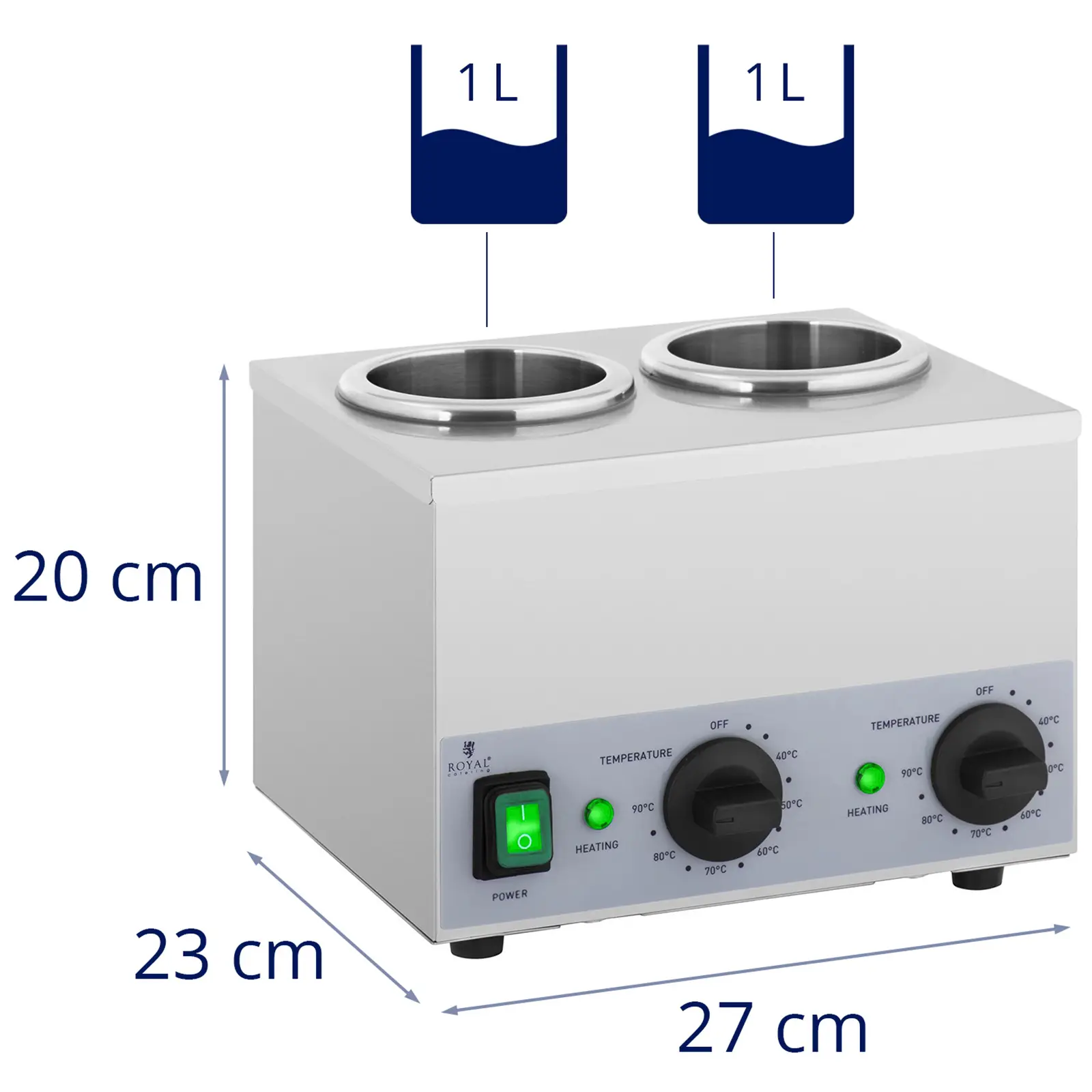 Kastikelämmitin - 2 x 1 L - käyttöpaneeli alhaalla - Royal Catering