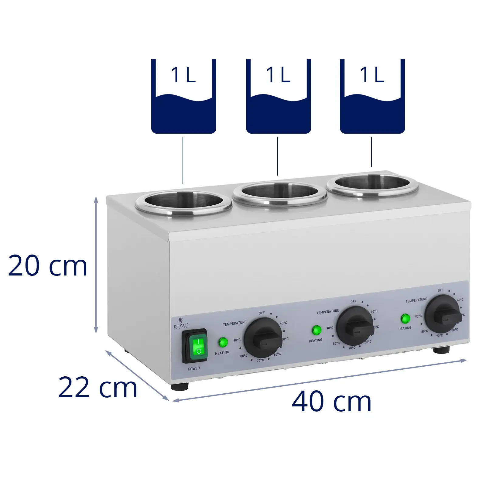 Încălzitor de sosuri - 3 x 1 L - Panou de control în partea de jos - Royal Catering