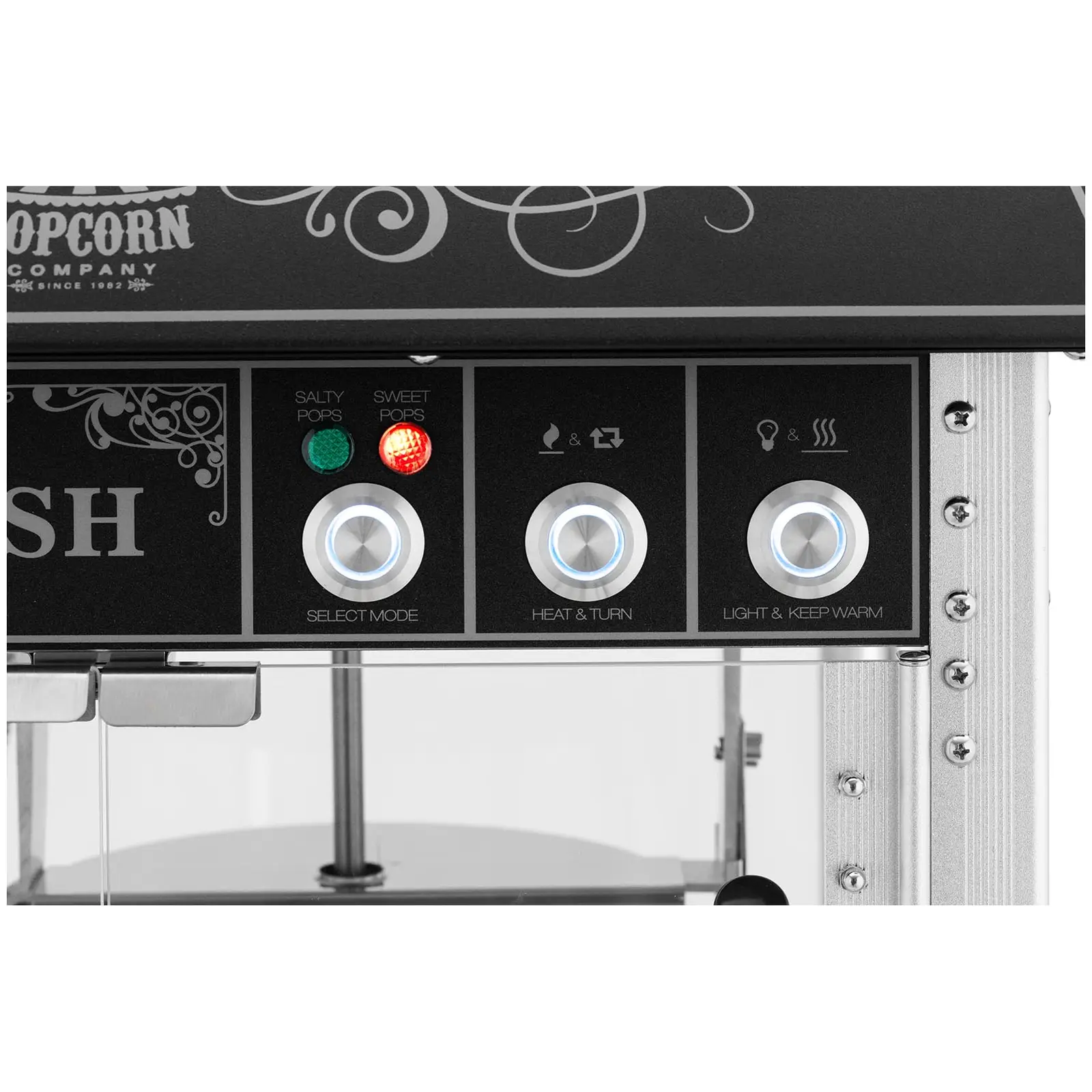 Machine à pop corn avec chariot - Design rétro - 195 / 235 °C - noir - Royal Catering (Chariot: Oui)