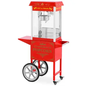 Popcornmaskin med vagn - Retrodesign - 150 / 180 °C - Röd - Royal Catering