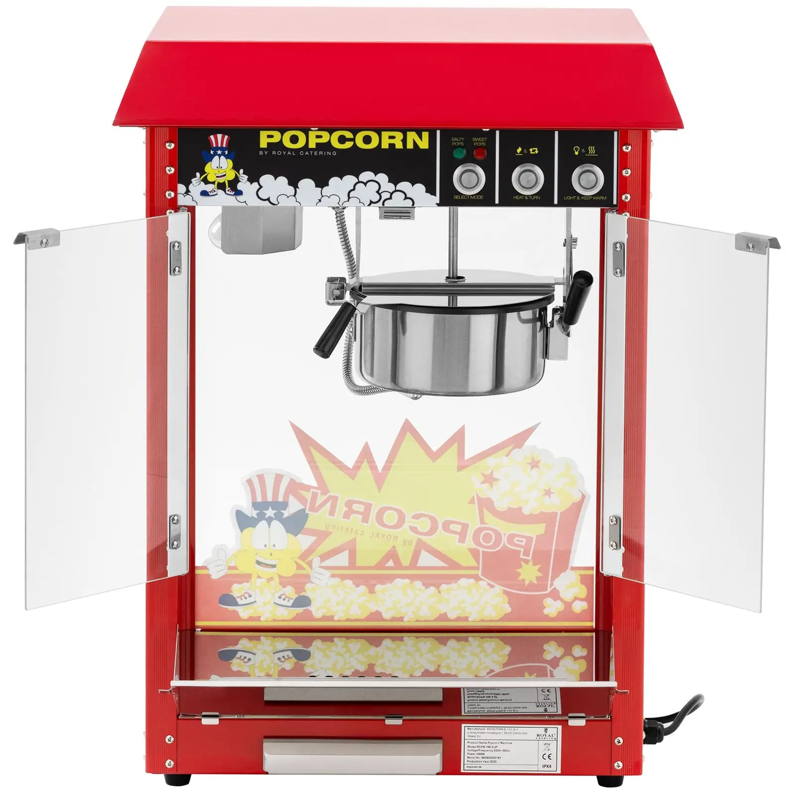 Machine à pop corn - Design rétro - 195 / 235 °C - rouge - Royal Catering (Tiroir ramasse-miette: Oui)