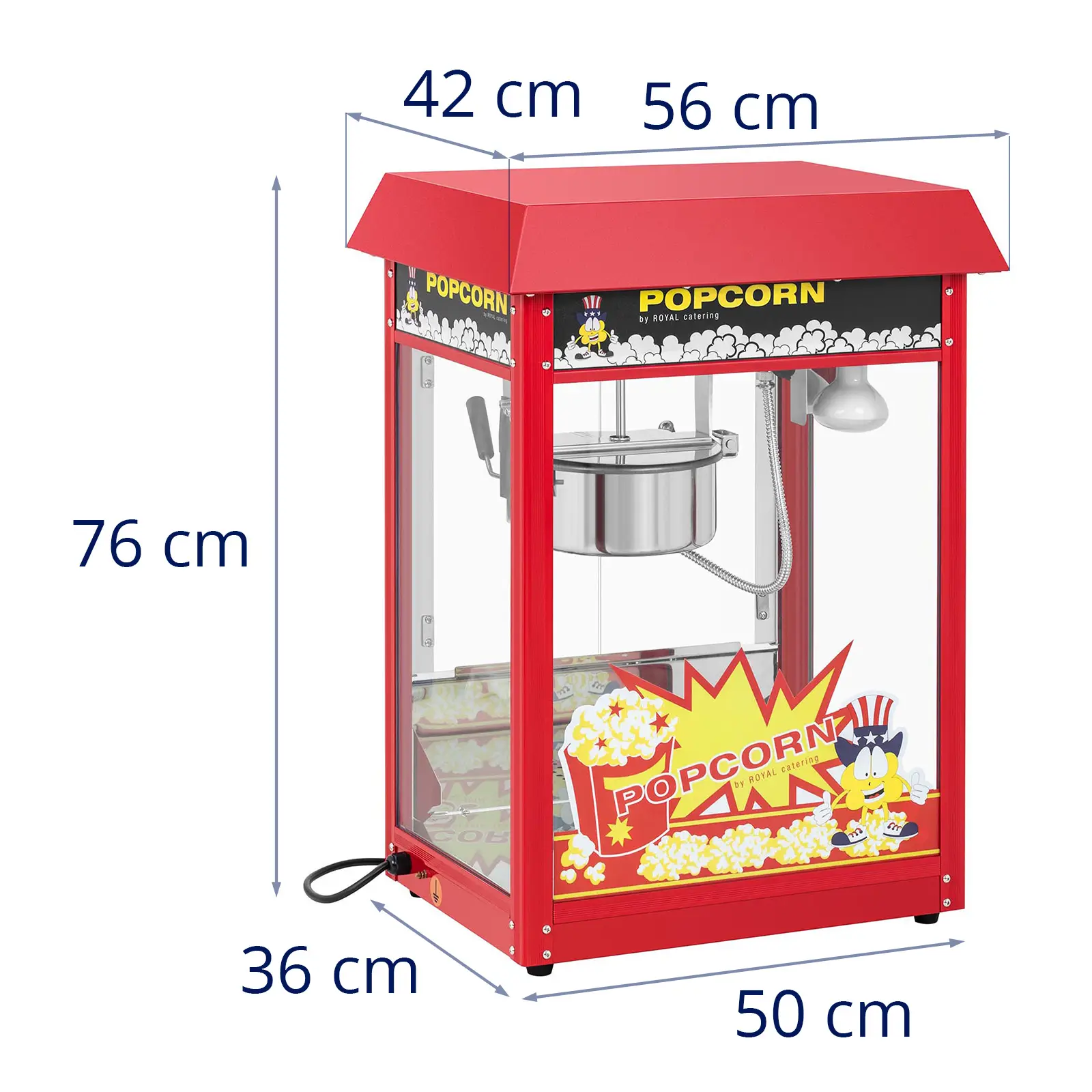 Machine à pop corn - Design rétro - 195 / 235 °C - rouge - Royal Catering (Compartiment de stockage chauffant: Oui)