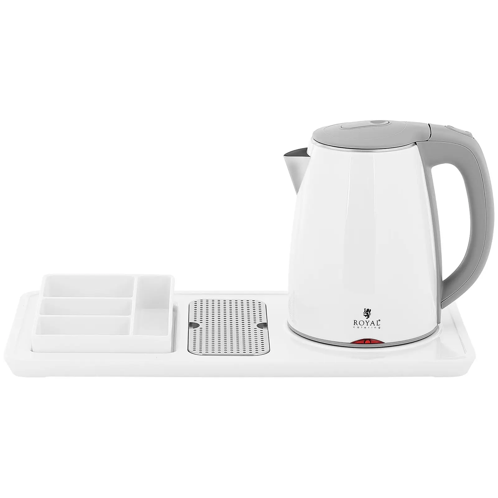 Profesionální hotelová rychlovarná konvice - bílá - 1,2 l - 1800 W - servírovací set (Materiál: Ušlechtilá ocel)