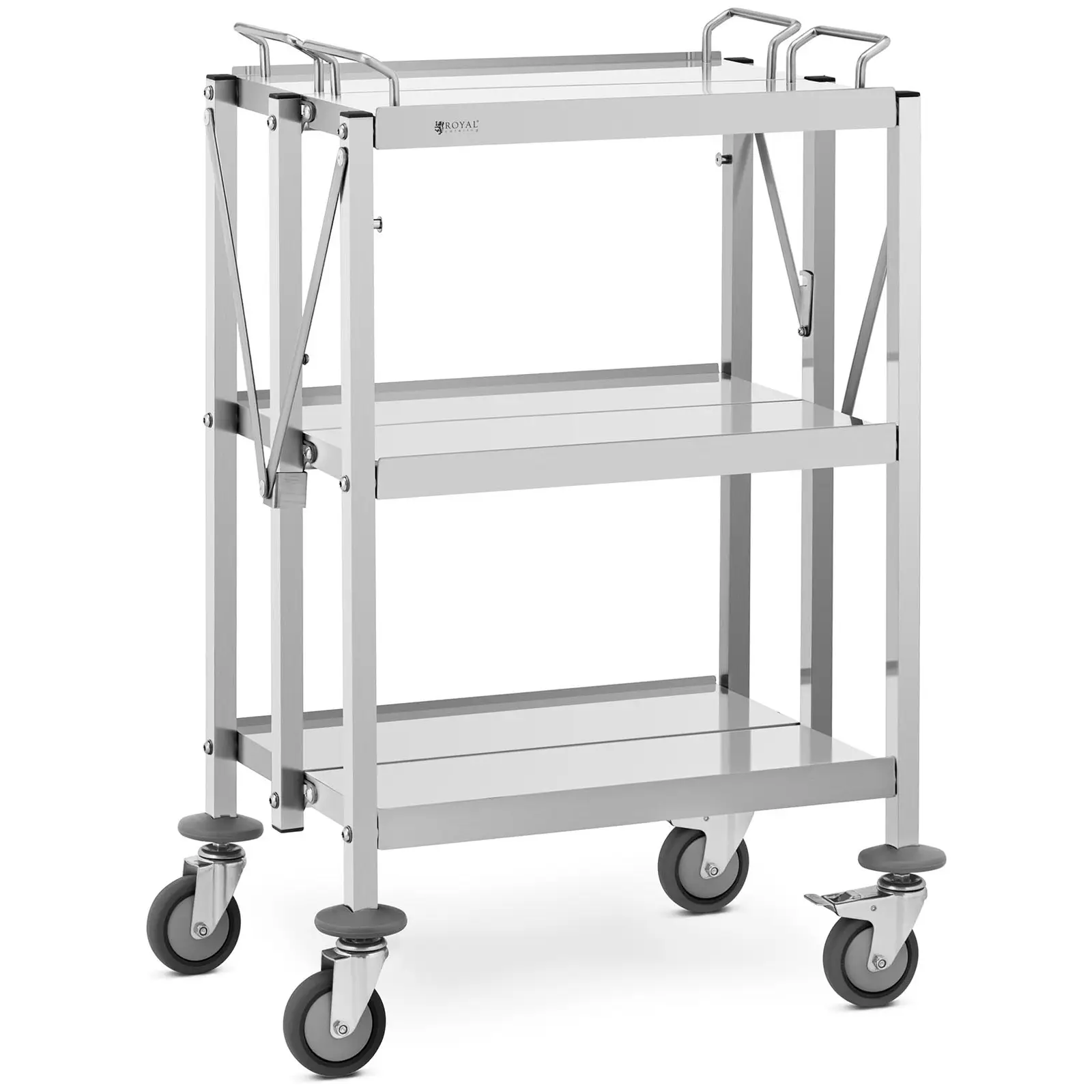 Carrello di servizio - 3 Ripiani - 40 x 58 cm - 90 kg - Pieghevole - Royal Catering