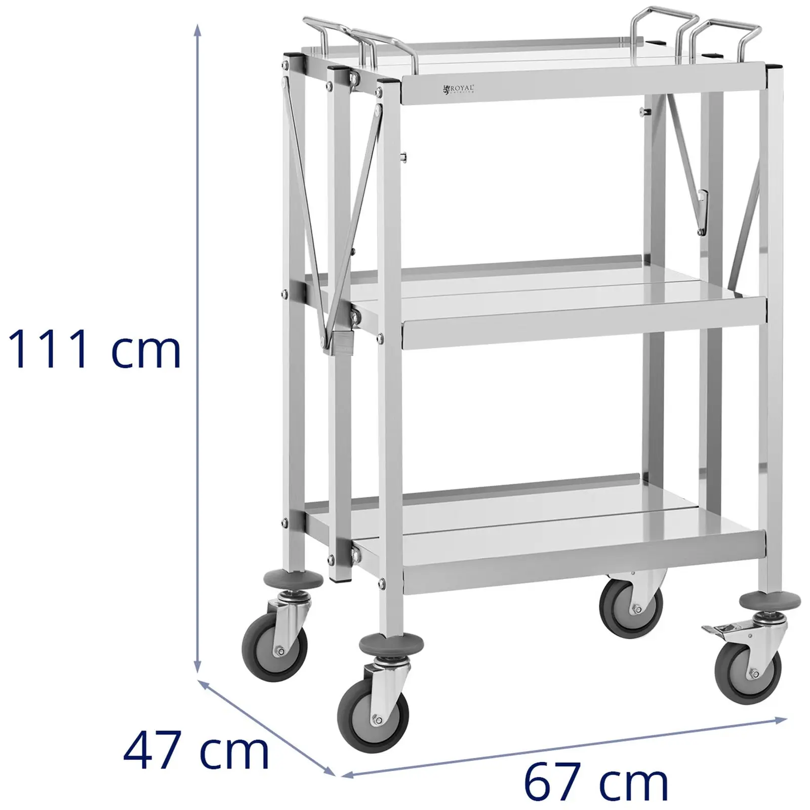 Chariot de service - 3 tablettes - 40 x 58 cm - 90 kg - pliable - Royal Catering (Espacement étagères: 356 cm)