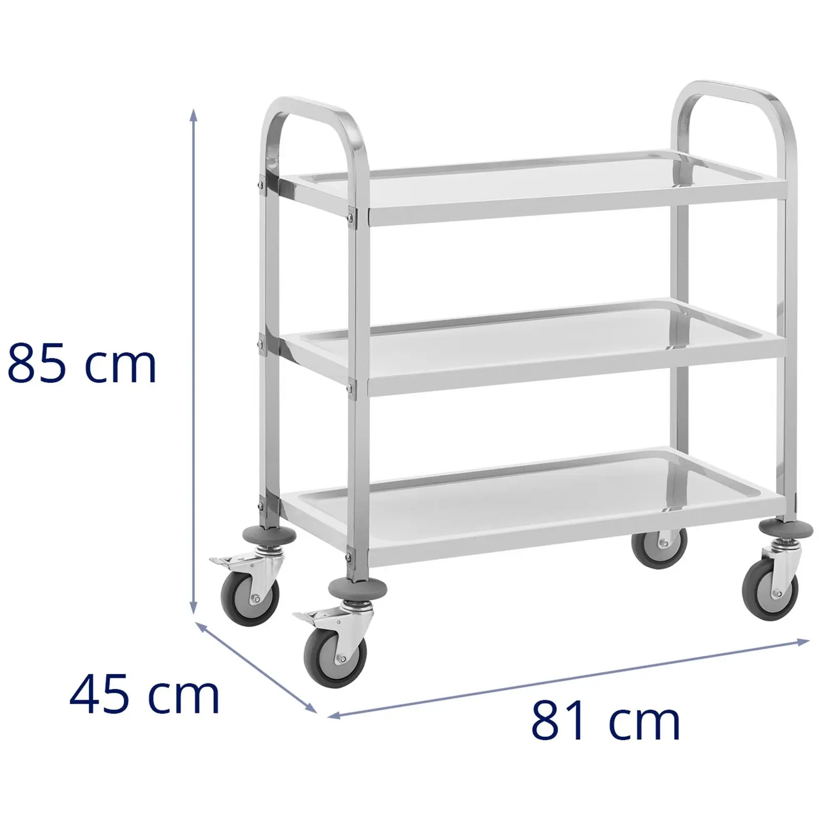 Serving Trolley - 3 shelves - 69 x 34 x 3 cm - 81 kg - Royal Catering (Castors rotatable 360°: Yes)