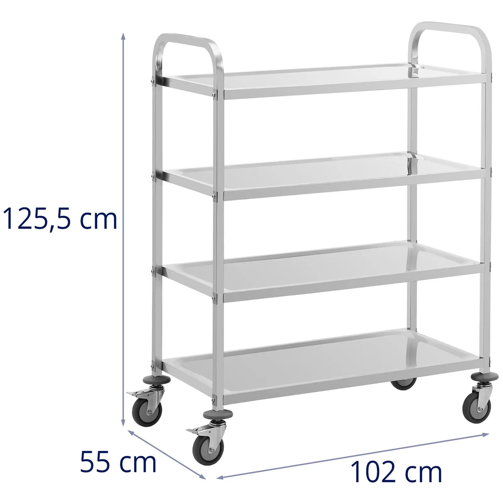Serving Trolley - 4 shelves - 89 x 49,5 x 3 cm - 108 kg - Royal Catering (Castors rotatable 360°: Yes)