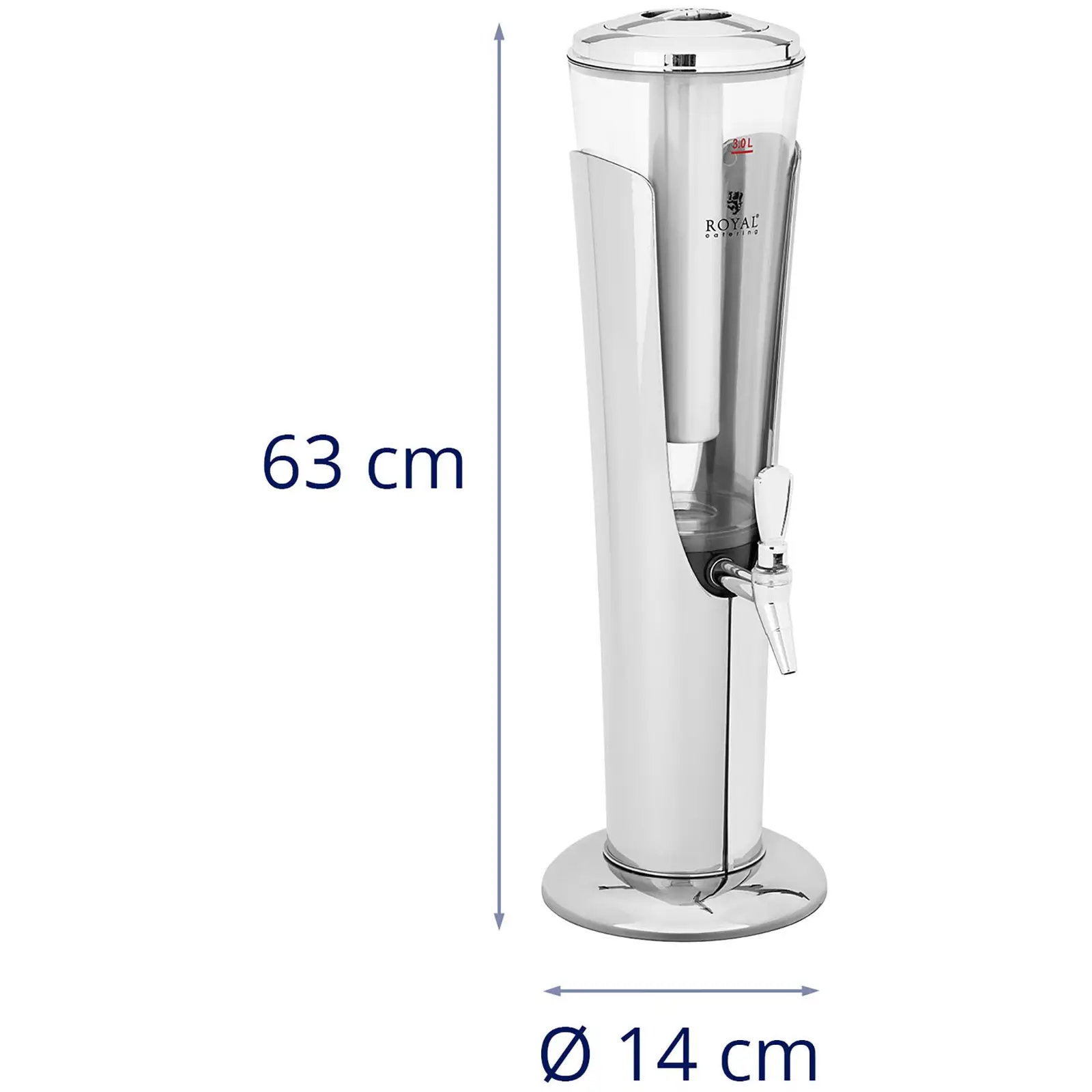 Juice Dispenser - 3 L - cooling system - for glasses up to 198 mm - with LED lighting - silver - Royal Catering