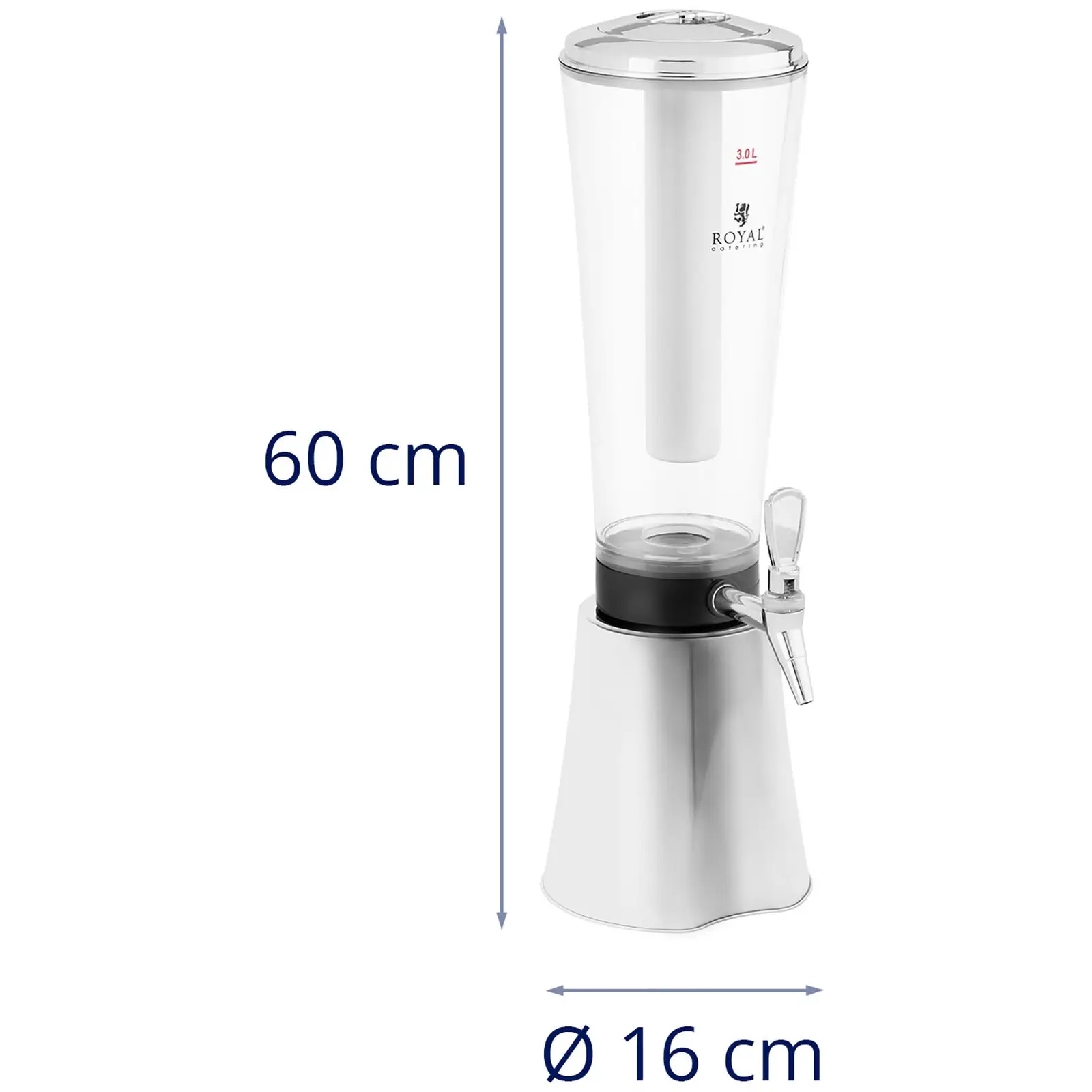 Juice Dispenser - 3 L - kjølesystem - for glass opptil 163 mm - med LED-belysning - sølv - Royal Catering