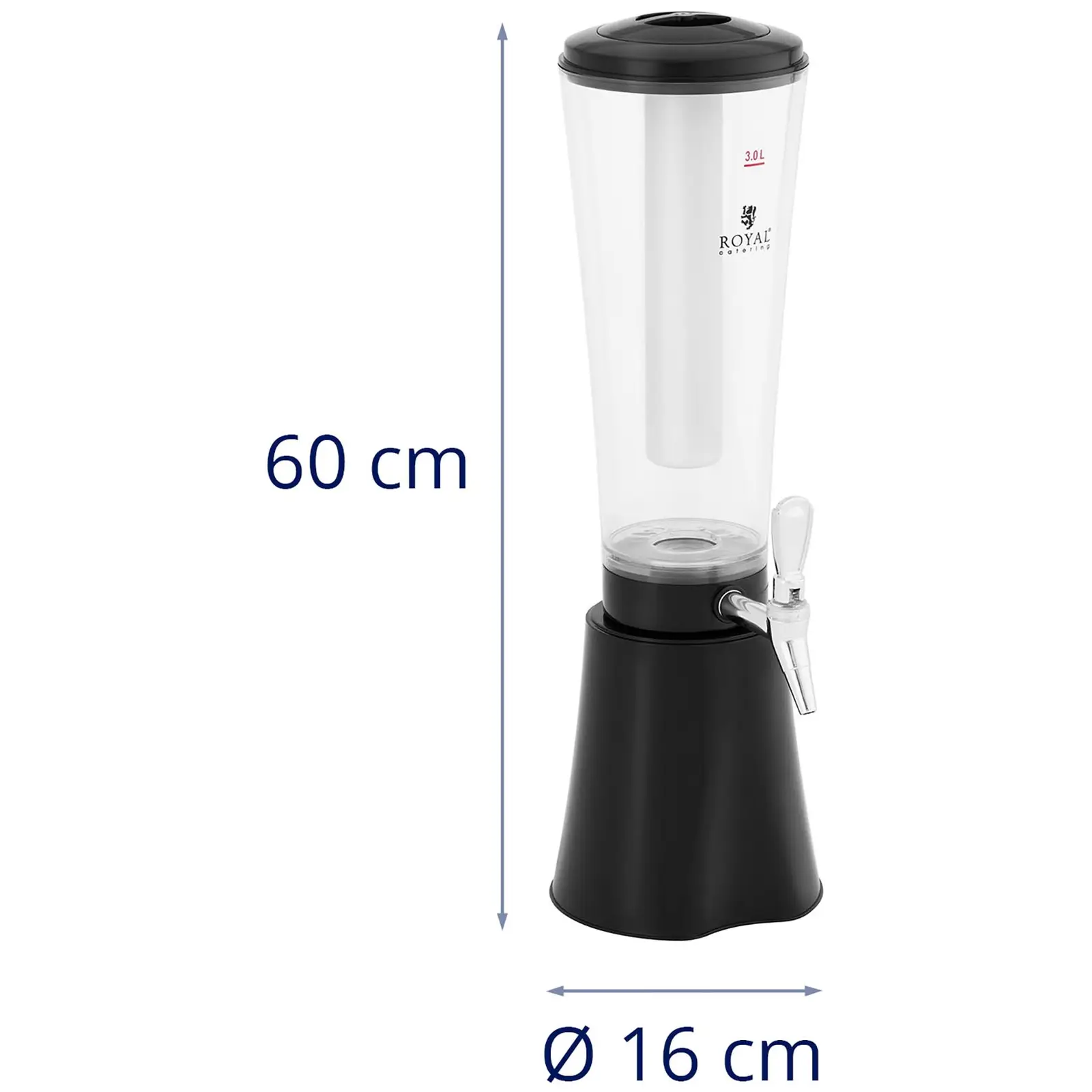 Dispensador de sumos - 3 l - sistema de arrefecimento - para copos até 163 mm - com iluminação LED - preto - Royal Catering