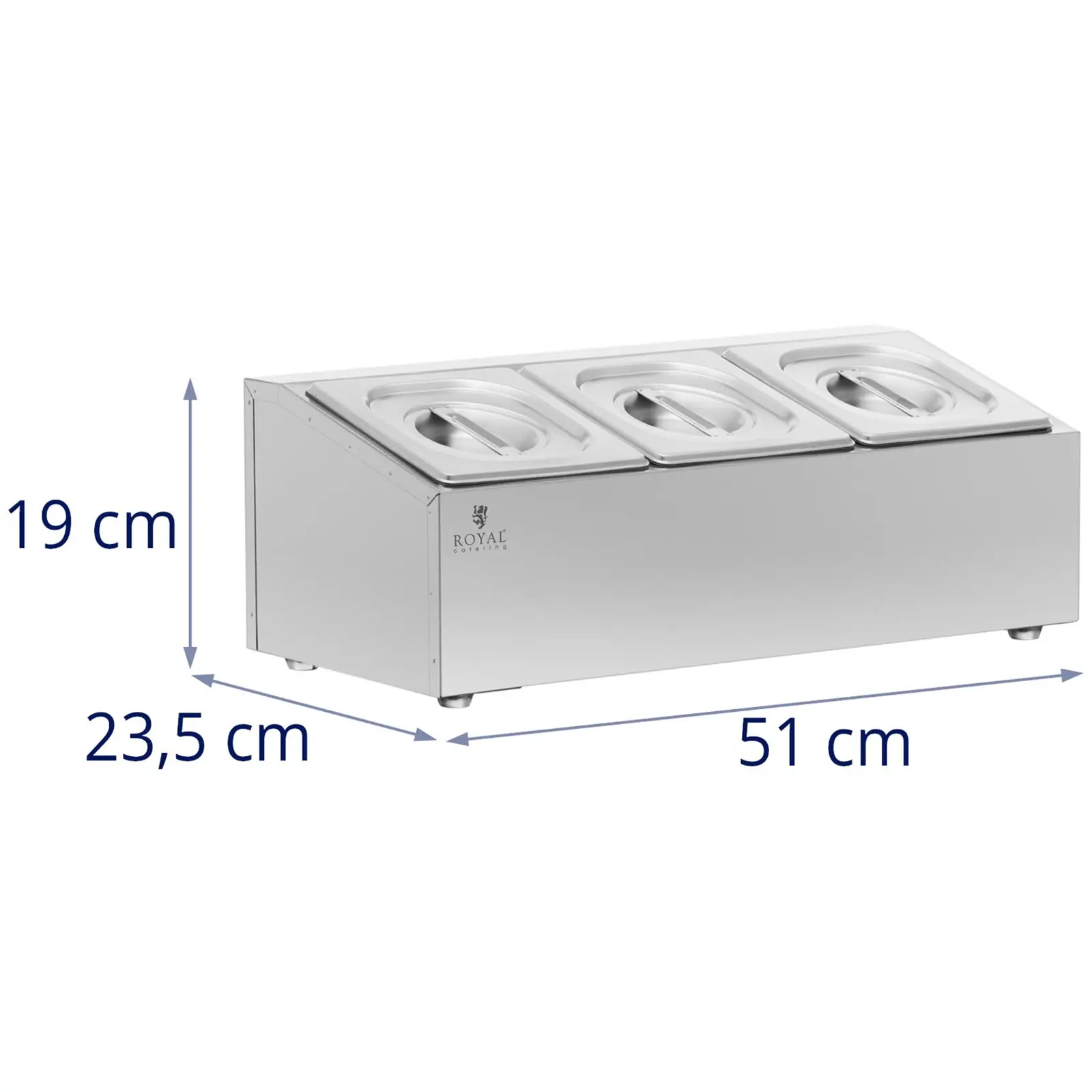 Nástavba na gastronádoby - 3 gastronádoby GN 1/6 - 5,7 l - Royal Catering (Rozměry (DxŠxV): 51.5 x 2.82 x 51.5 cm)