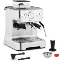Kávovar na espresso - nehrdzavejúca oceľ - jednopákový - so zabudovaným mlynčekom a napeňovačom mlieka