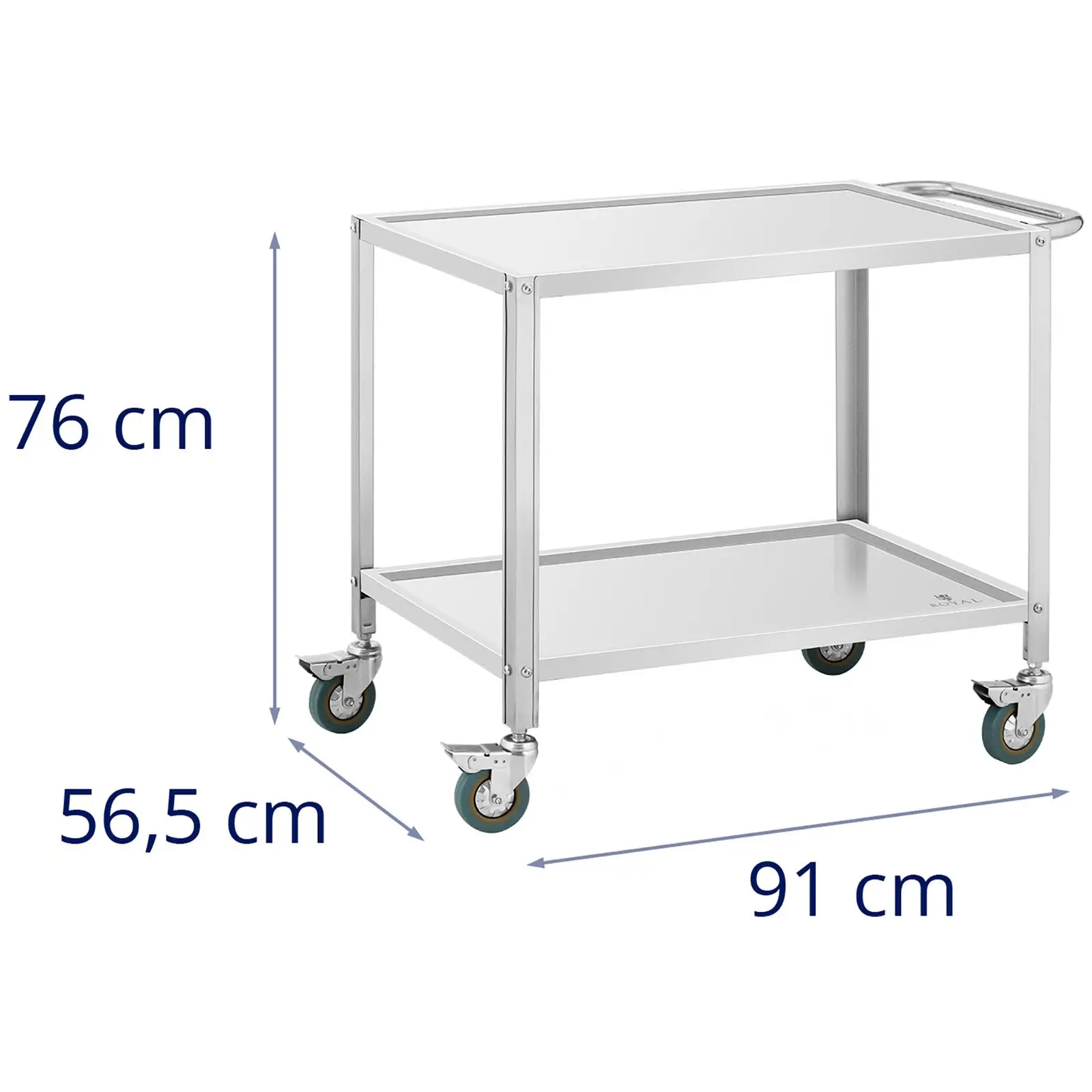 Servirni voziček - 2 polici - 80 x 57 x 3,5 cm - razmik 48 cm - 100 kg - Royal Catering