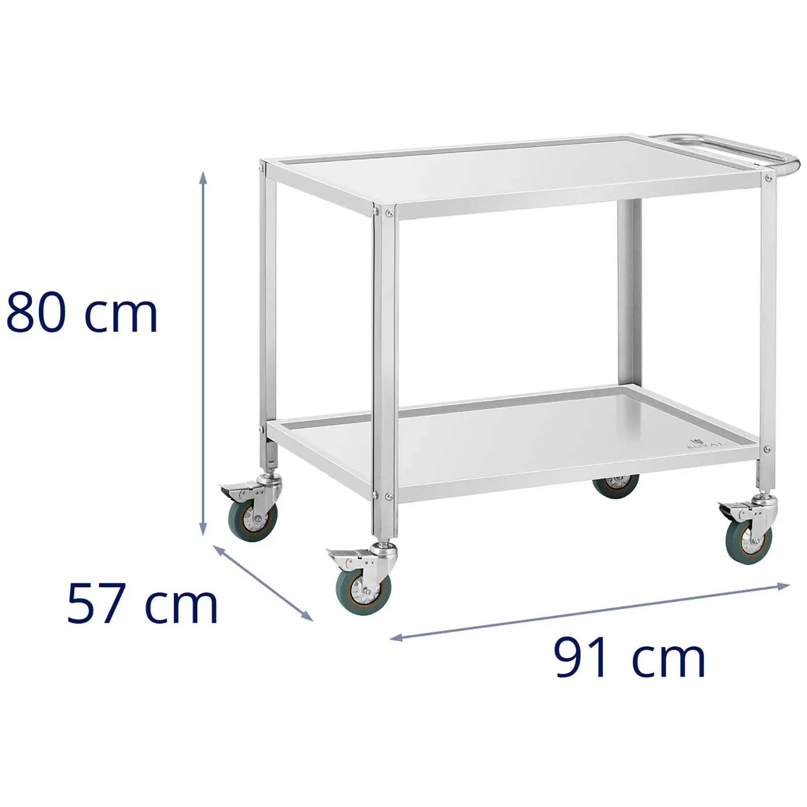 Carro de servicio - 2 estantes - 80 x 57 x 3,5 cm - 53 cm de distancia - 100 kg - Royal Catering