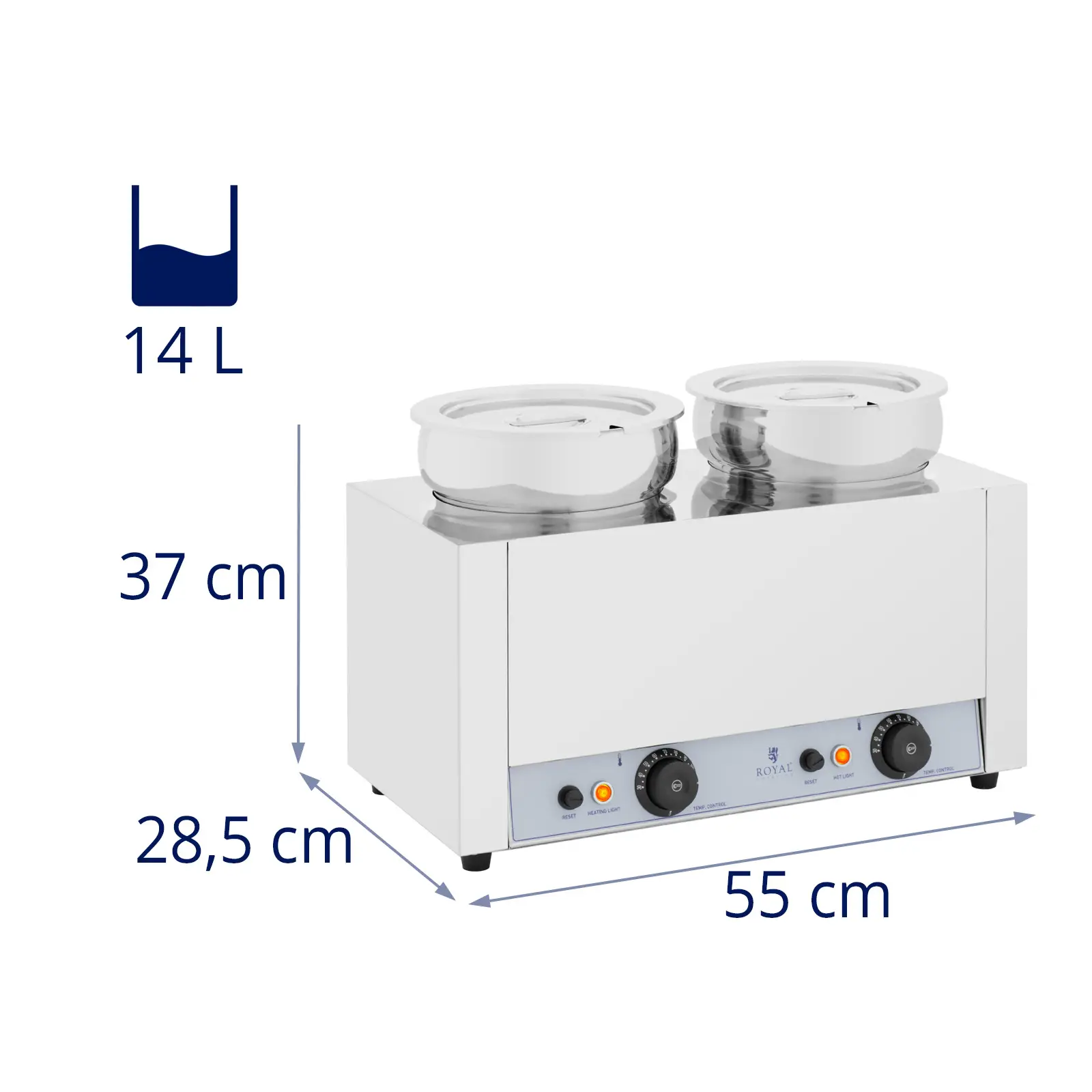 Ohřívač na polévku - 2 x 7 l - 1 000 W - lesklý - Royal Catering (Kapacita max.: 14 l)