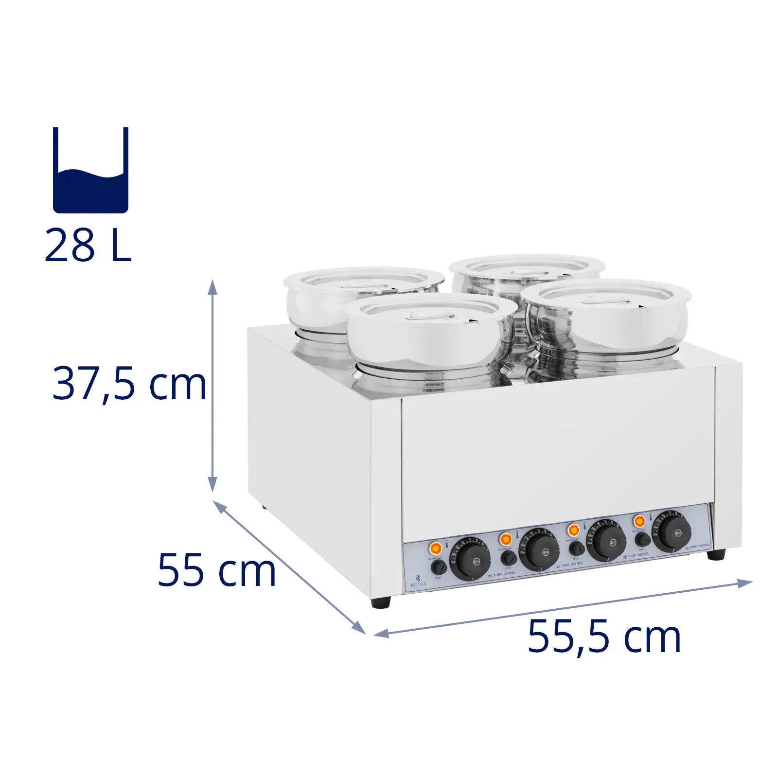 Stazione elettrica per zuppe - 4 x 7 L - 2.000 W - Lucida - Royal Catering