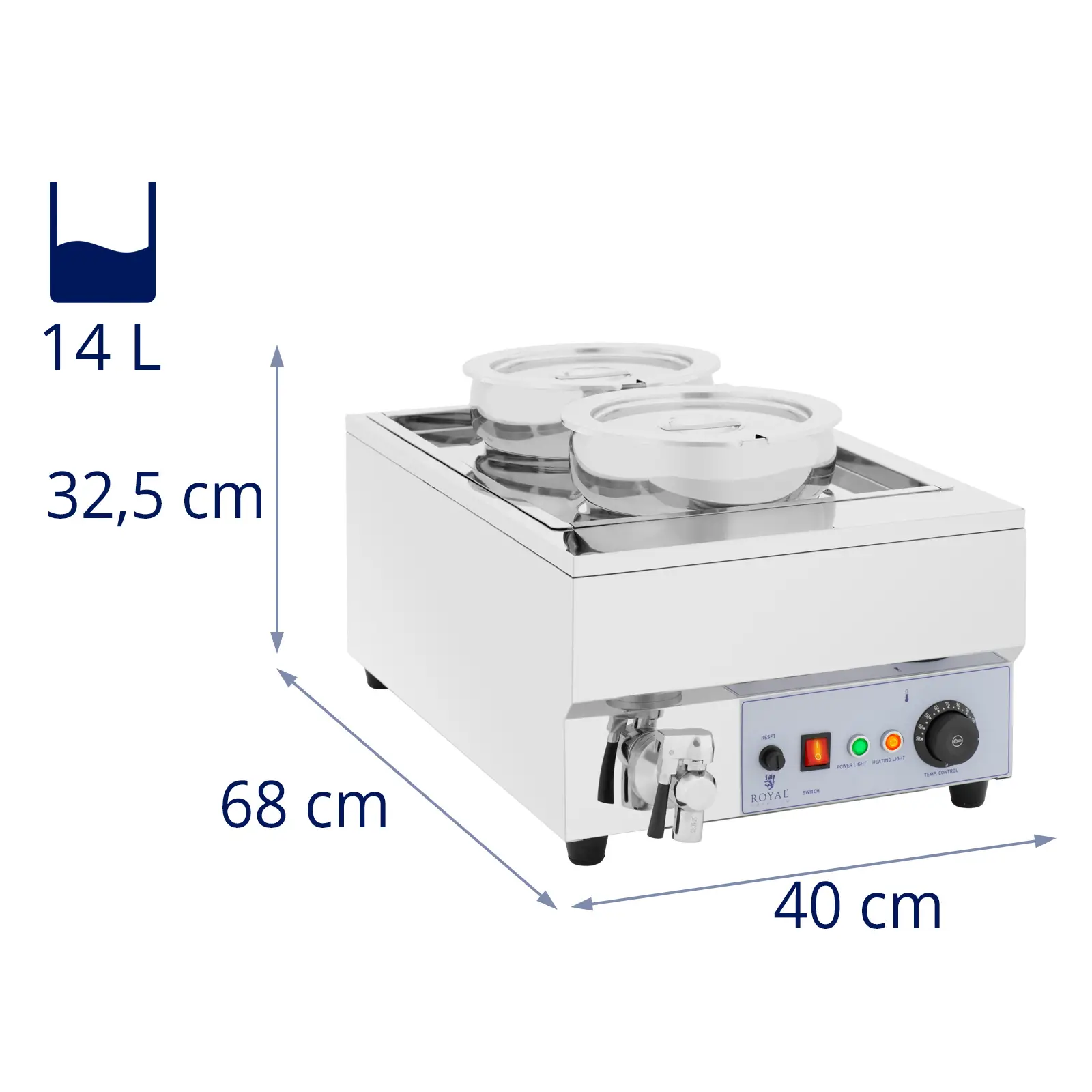 Ohřívač na polévku - 14 l - 1 500 W - matný - Royal Catering (Materiál: Ušlechtilá ocel)