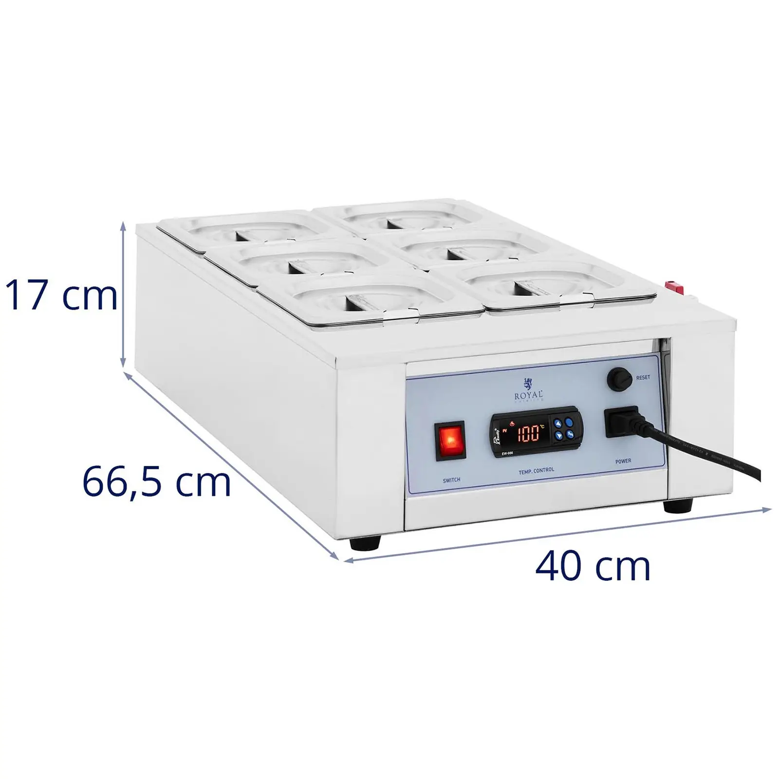 Přístroj na rozpouštění čokolády - 6 x 1,5 l - do 100 °C - Royal Catering (Průměr hrnce [cm]: 17.6 x 16.2 x 10.2)