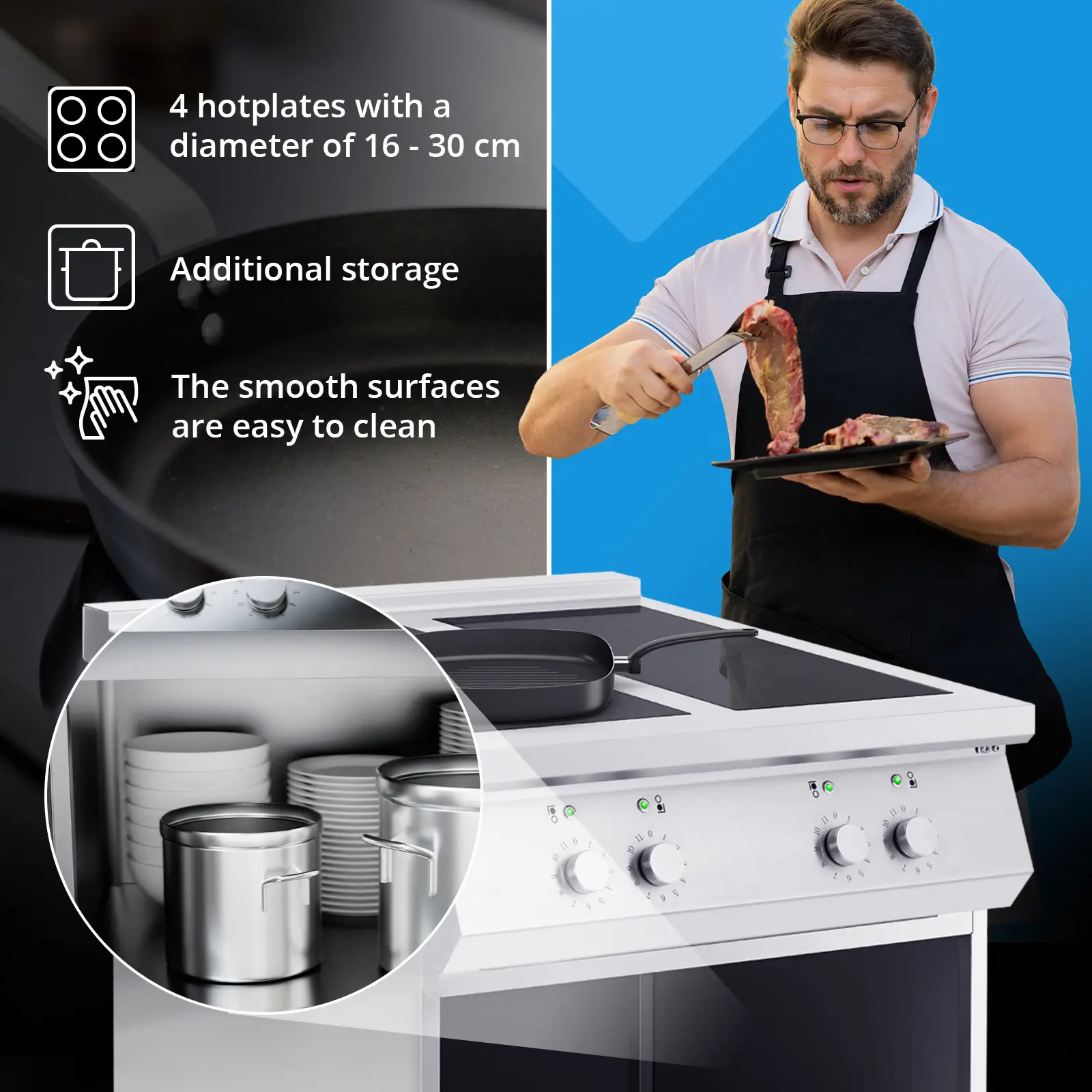 Plaque induction - 17 000 W - 4 x 30 cm - 260 °C - Royal Catering (Fréquence [Hz]: 50)