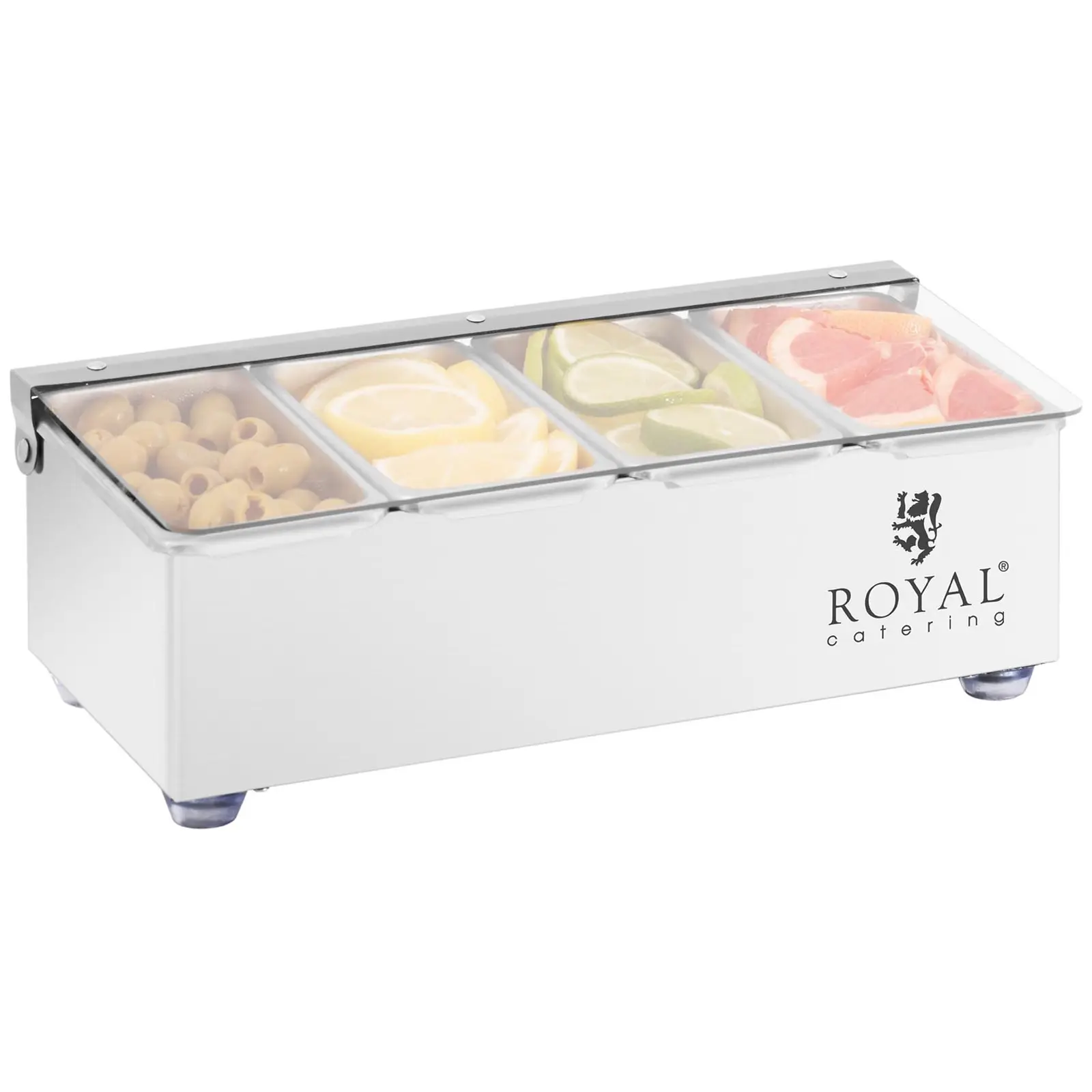 Contenedor para ingredientes - acero inoxidable - 4 x 0,4 L - Royal Catering (Capacidad total: 1.6 l)