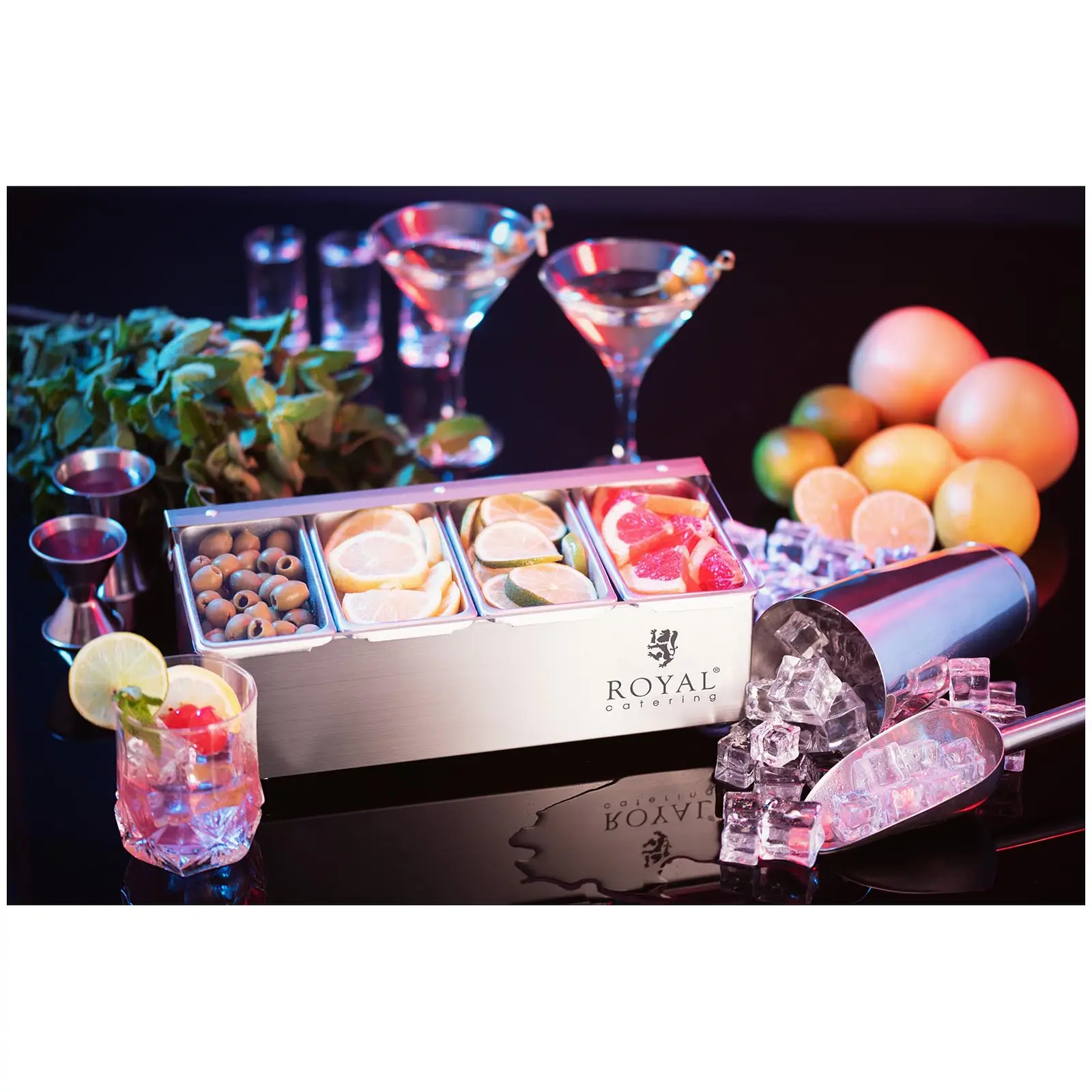 Contenedor para ingredientes - acero inoxidable - 4 x 0,4 L - Royal Catering (Color: Blanco)