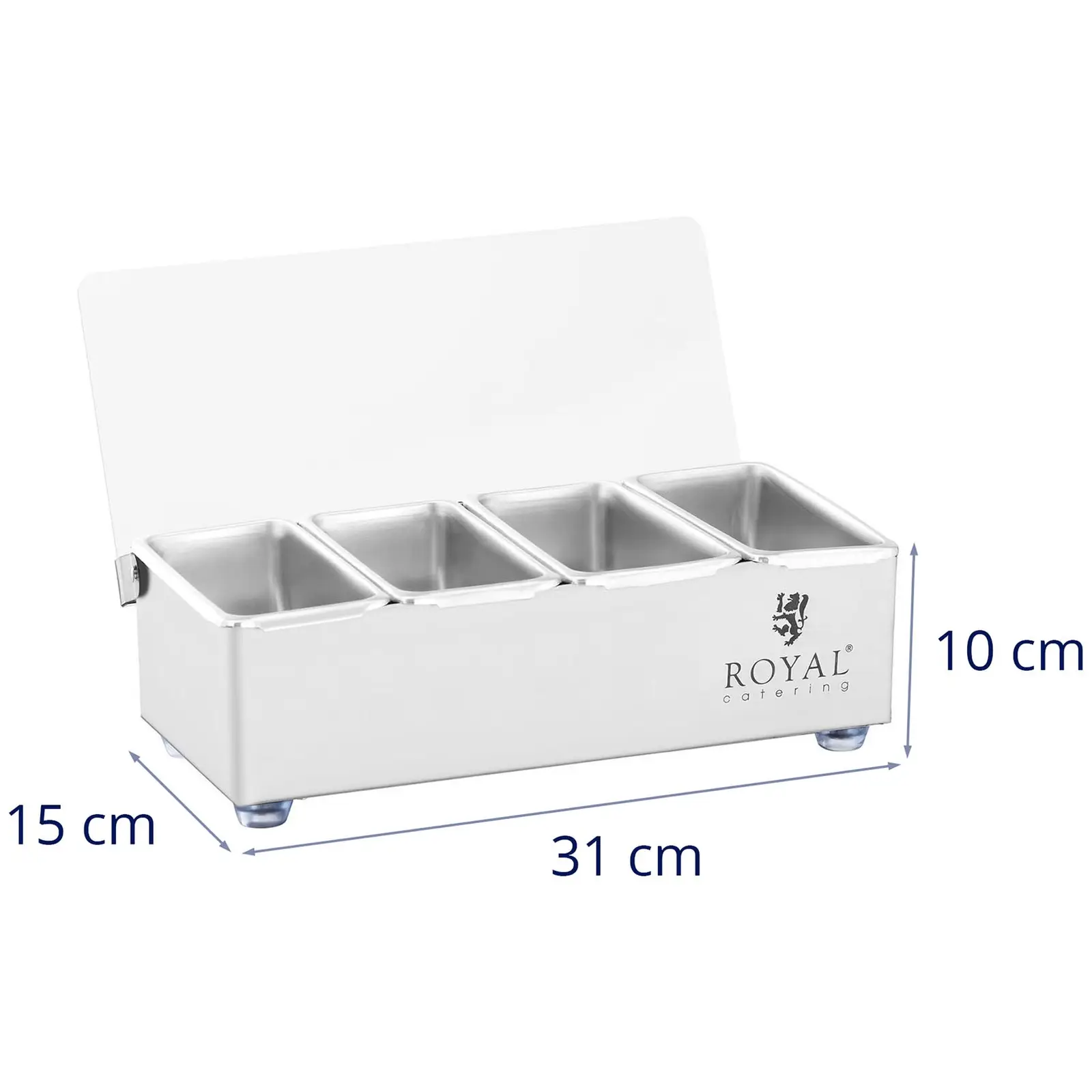 Contenedor para ingredientes - acero inoxidable - 4 x 0,4 L - Royal Catering (Dimensiones del paquete (lar. x an. x al.): 37 x 22 x 15 cm)