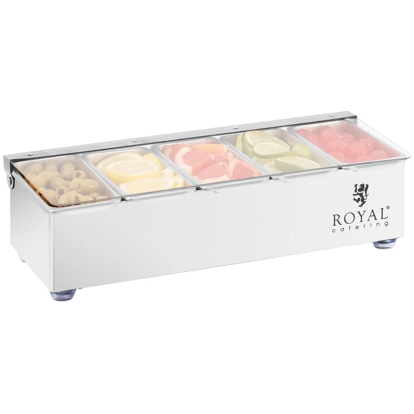 Zutatenbehälter - Edelstahl - 5 x 0,4 L - Royal Catering (Gesamtkapazität: 2 l)
