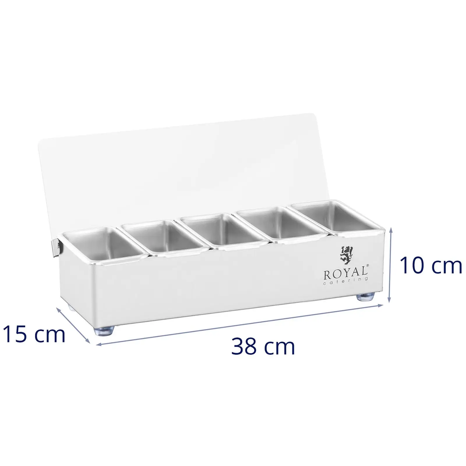 Zutatenbehälter - Edelstahl - 5 x 0,4 L - Royal Catering (Versandabmessungen (LxBxH): 45 x 22 x 14 cm)