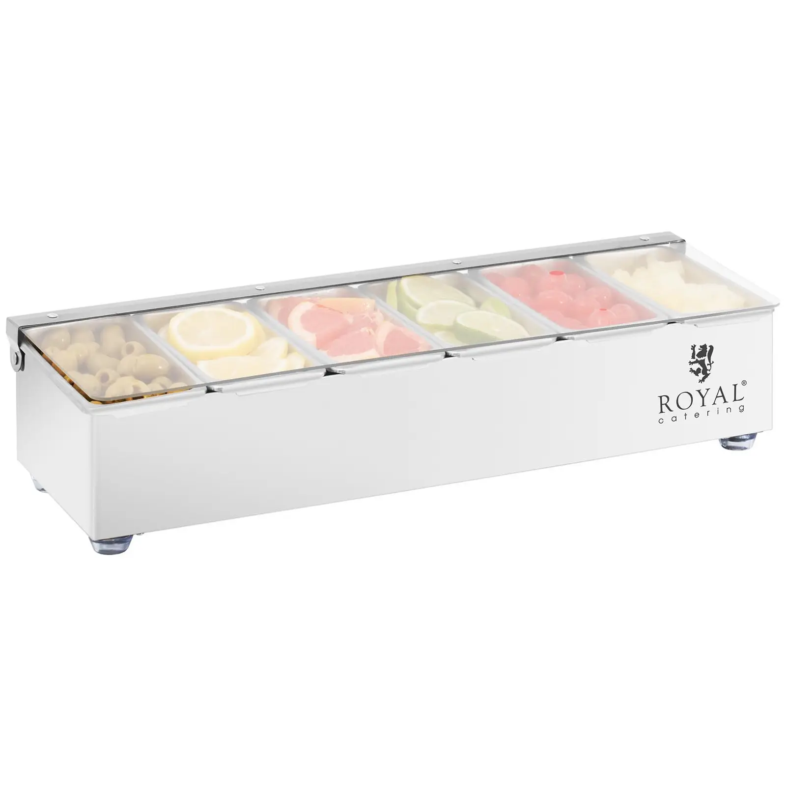 Contenedor para ingredientes - acero inoxidable - 6 x 0,4 L - Royal Catering (Capacidad total: 2.4 l)