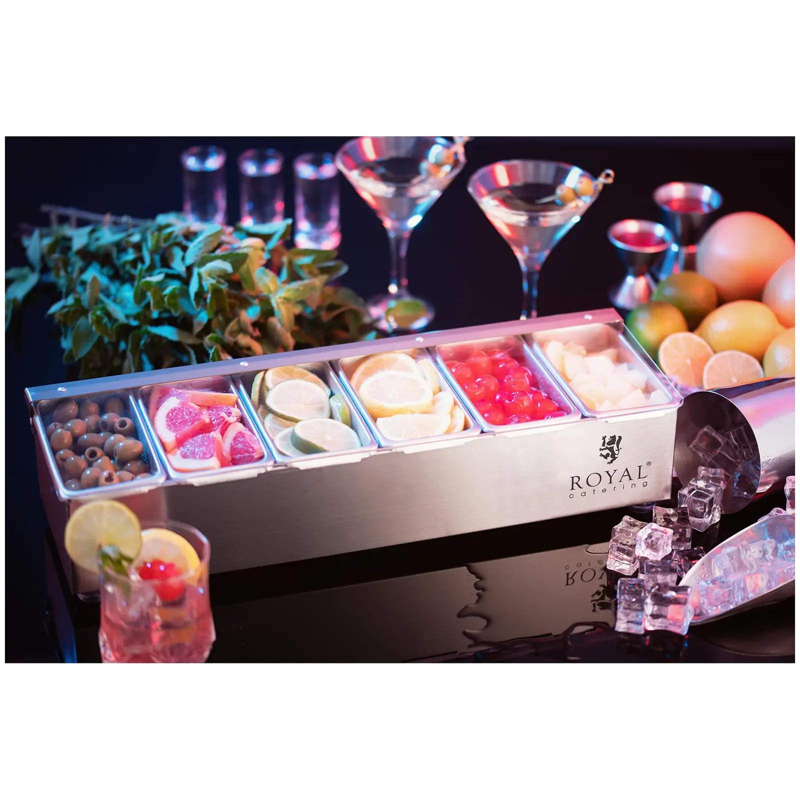 Contenedor para ingredientes - acero inoxidable - 6 x 0,4 L - Royal Catering (Color: Blanco)