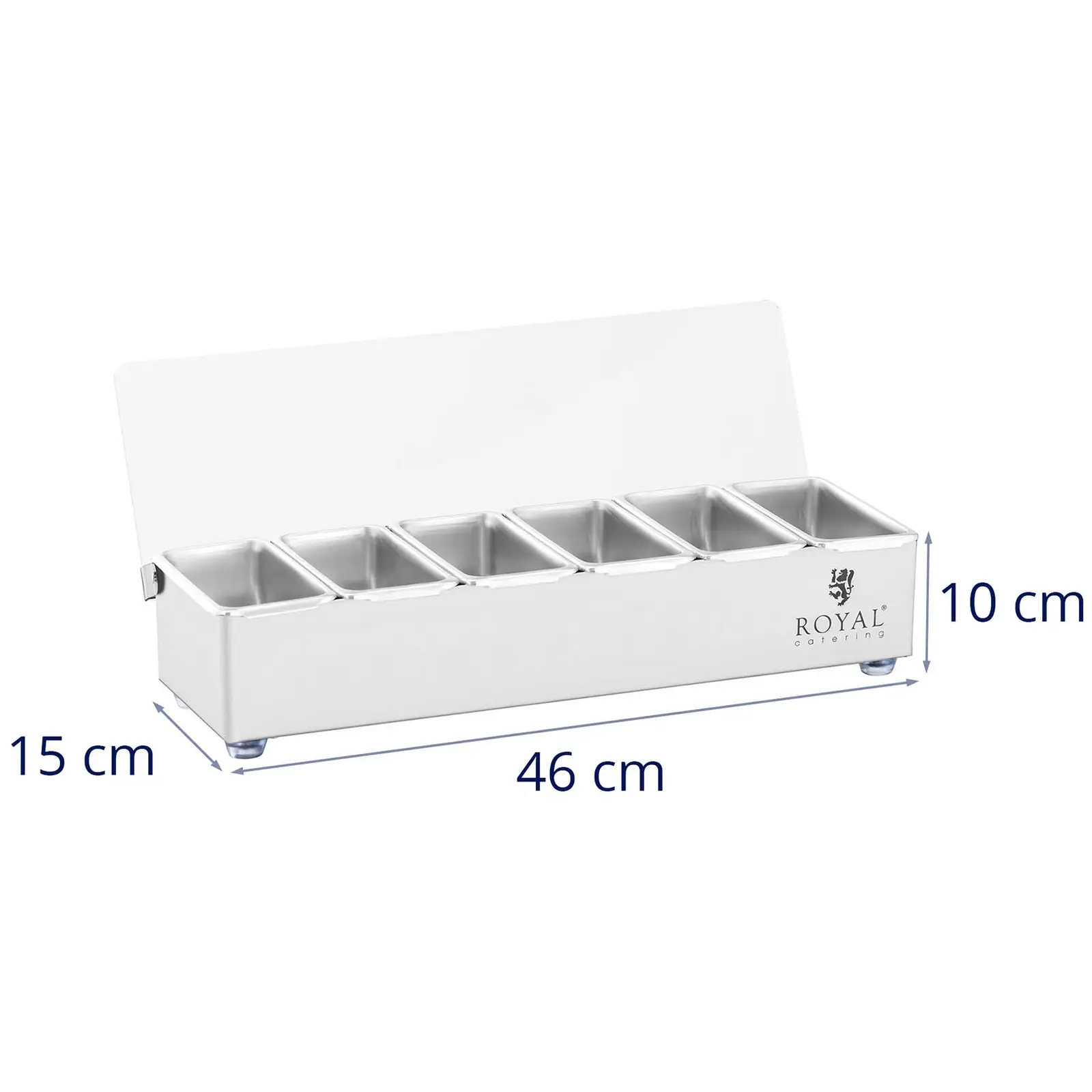 Contenedor para ingredientes - acero inoxidable - 6 x 0,4 L - Royal Catering (Dimensiones del paquete (lar. x an. x al.): 51 x 22 x 13 cm)