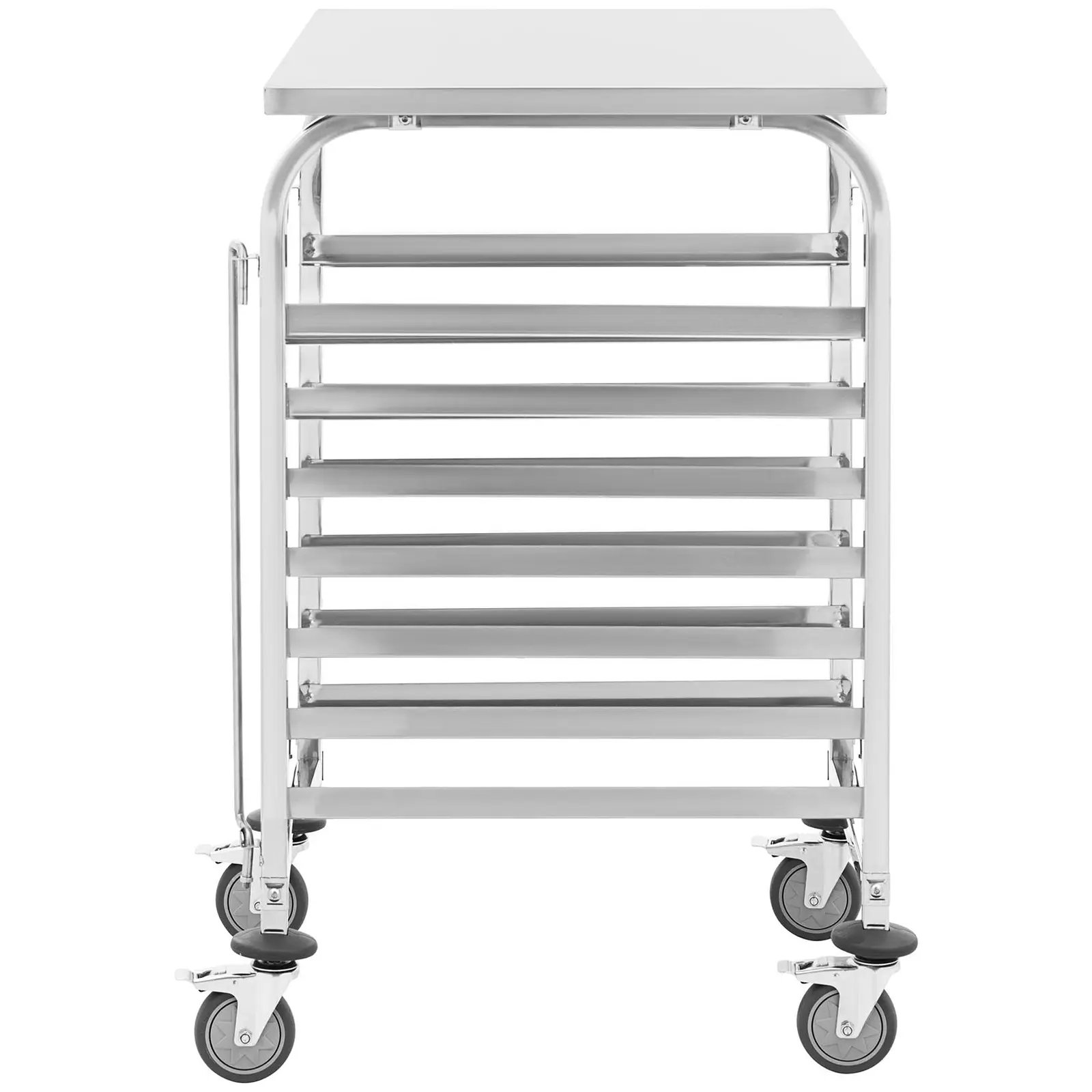 Chariot à plateaux - 7 plateaux + tablette - Acier inoxydable - Royal Catering (Diamètre roulettes: 100 mm)