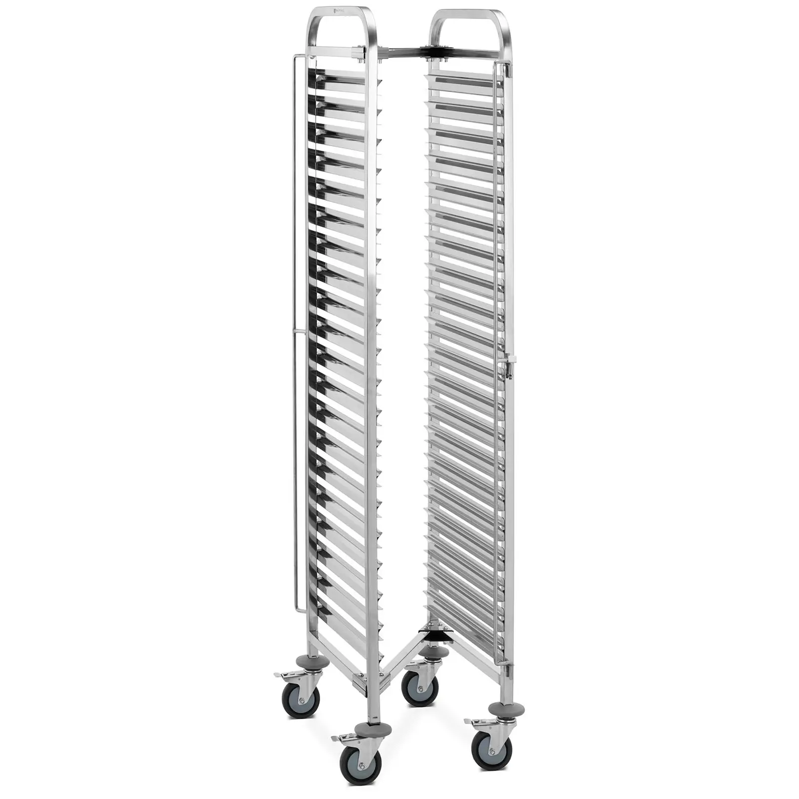 Tablettwagen - Edelstahl - für 20 x GN 1/1 oder 30 x GN 1/3 - Längseinschub - 200 kg - 2 Sicherheitsbügel - Royal Catering 