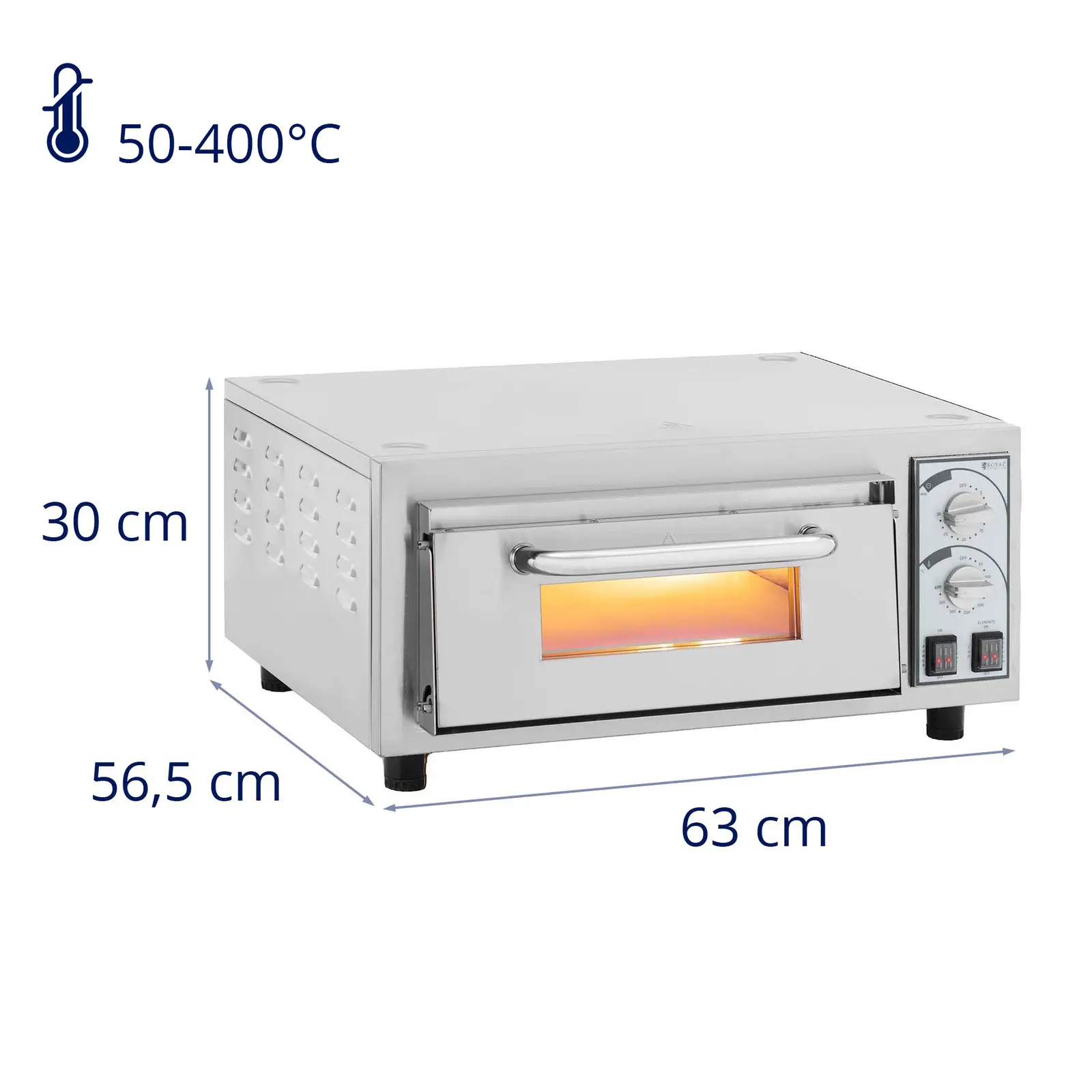 Pec na pizzu - 1 komora - 2 400 W - Ø 40 cm - žáruvzdorný kámen - Royal Catering (Časovač: Ano)